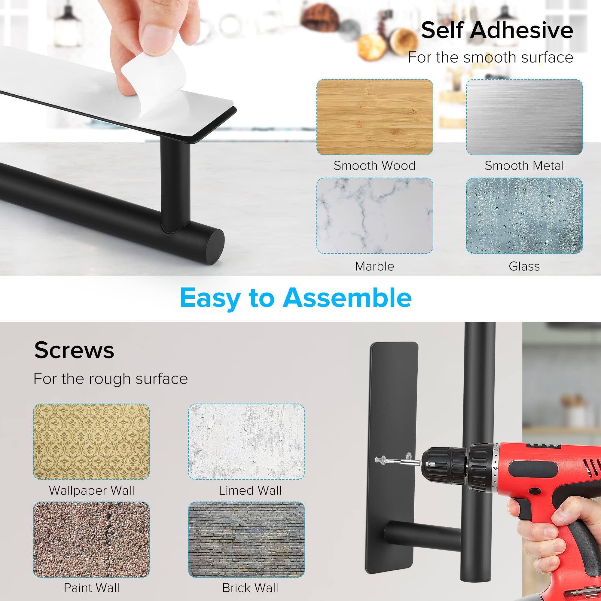 2nd Gen Paper Towel Holder Under Cabinet, [More Sturdy] Self Adhesive or Drilling Paper Towel Holder Wall Mount for Kitchen, RV, [Fit Mega Paper Towel Roll] SUS304 Stainless Steel(Pack of 1, Black) - Image 5