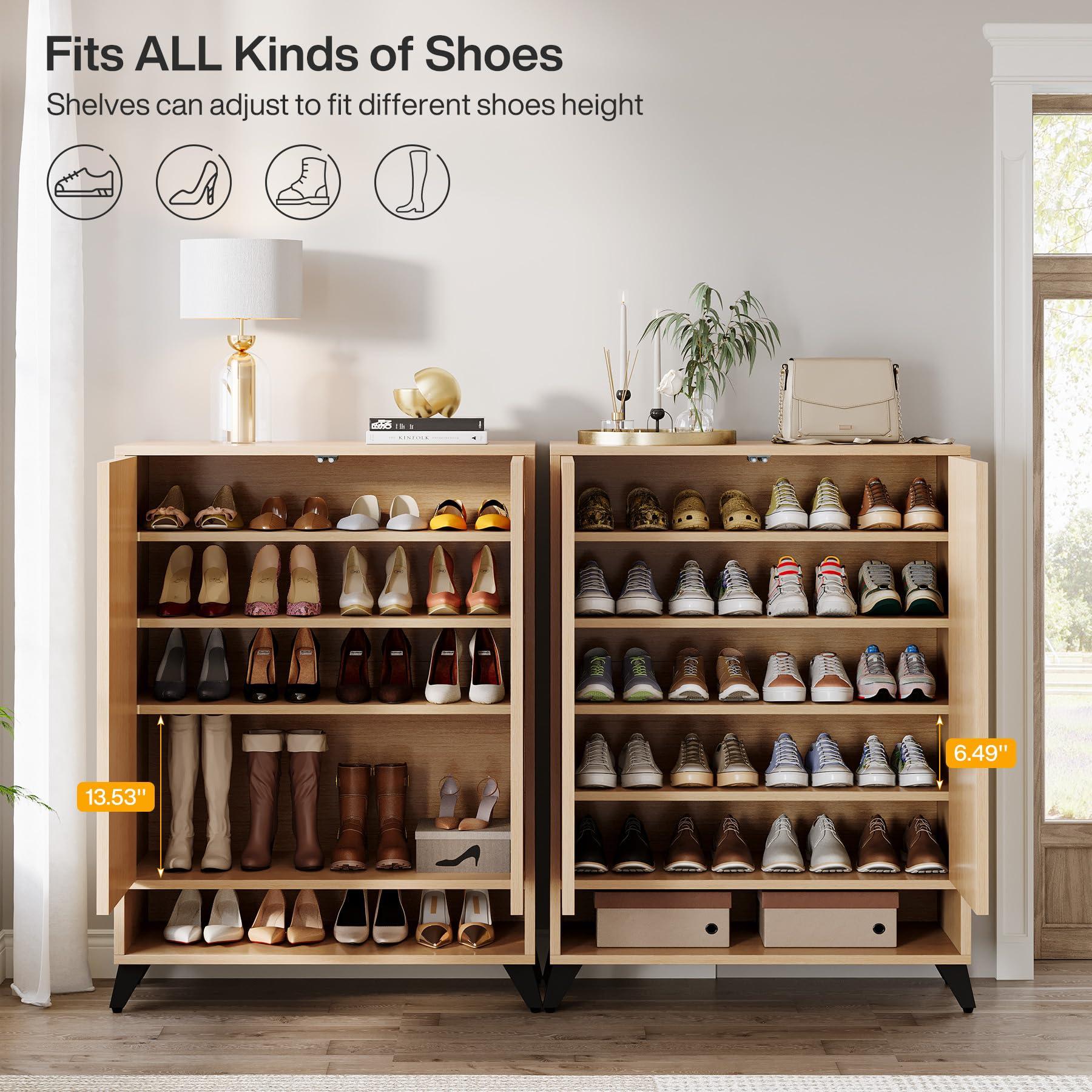 Tribesigns Shoe Cabinet with Doors, 6-Tier Entryway Shoe Storage Cabinet with Adjustable Shelves, Modern Wooden Shoe Organizer Cabinet for Living Room, Bedroom, Natural - Image 5