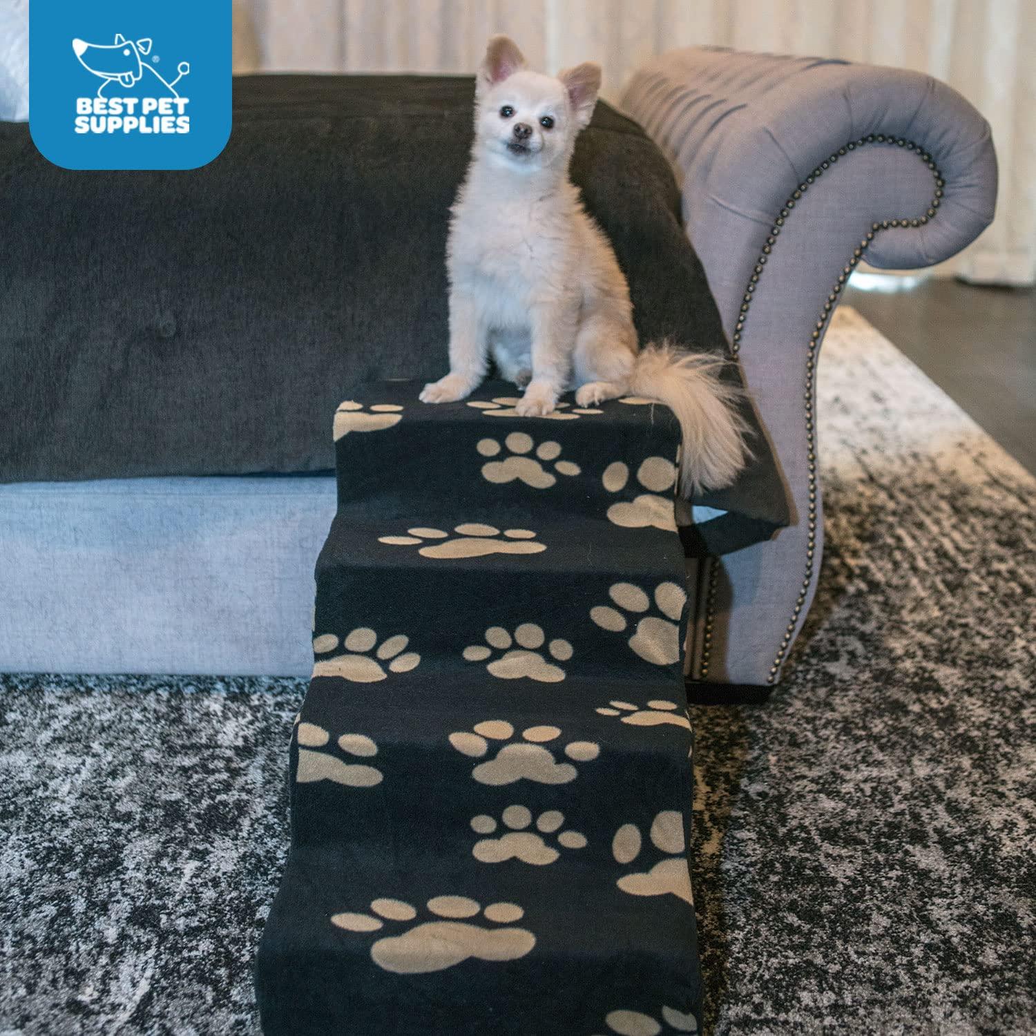 Best Pet Supplies Dog Stairs & Steps - Foam Steps for Small Dogs & Cats, Non-Slip Indoor Balanced Pet Step Support, Dog Ramp, No Assembly, Paw Print on Black, 4-Step (18-inch Height). - Image 4