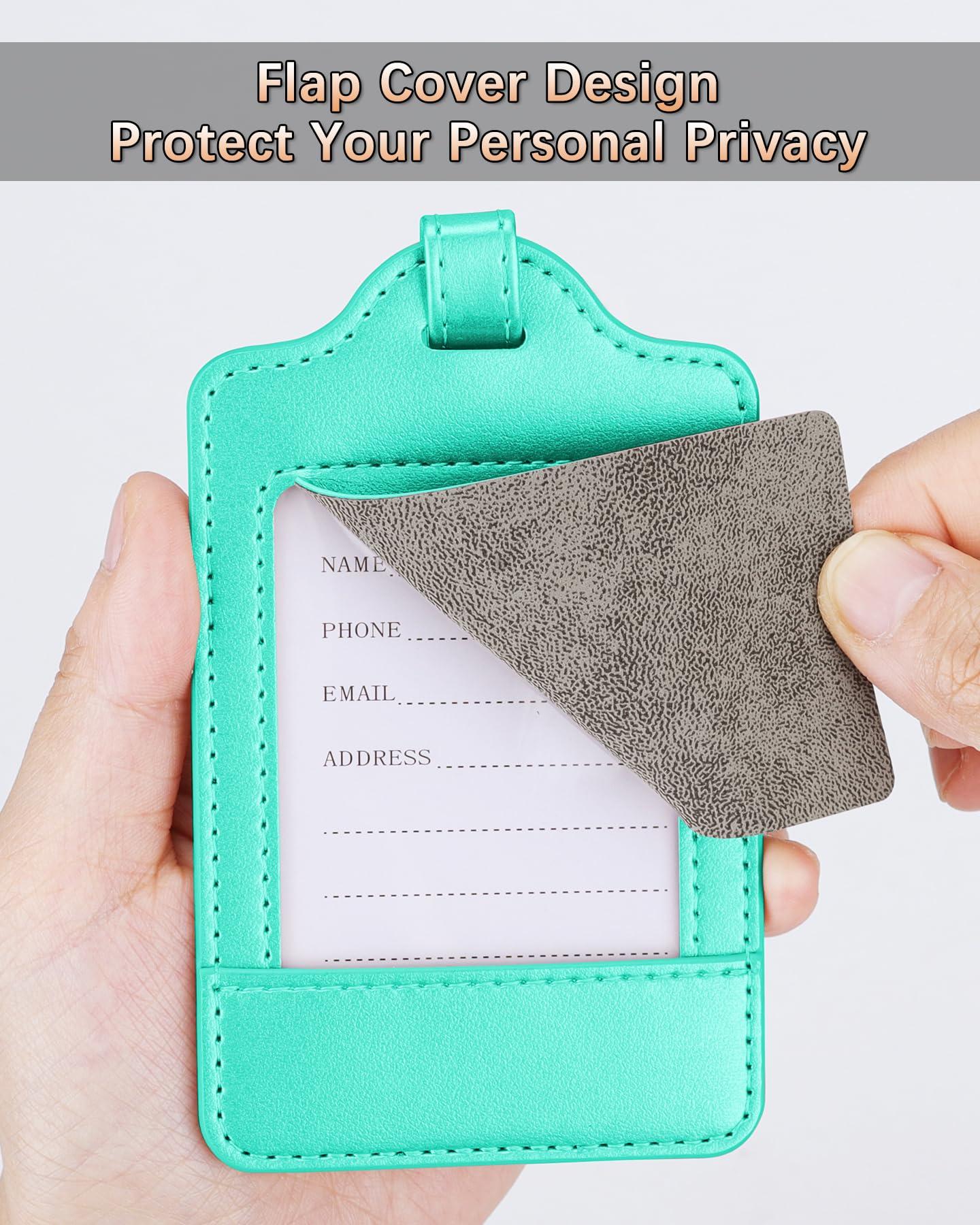 Teskyer Luggage Tags, 3 Pack Premium PU Leather Luggage Tags Privacy Protection Travel Bag Labels Suitcase Tags - Image 3