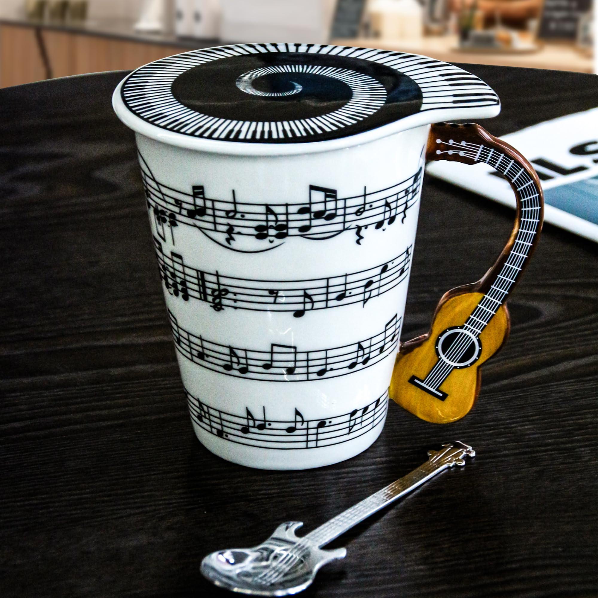 Guitar Novelty Mug Unique Musical Gift Coffee Cup with Cool Music Themed Lid & Guitar Handle Design & Guitar Spoon, Great Gifts for Music Teachers,&guitarLoversfor Holidays,Fathers Day,Men,Woman - Image 2
