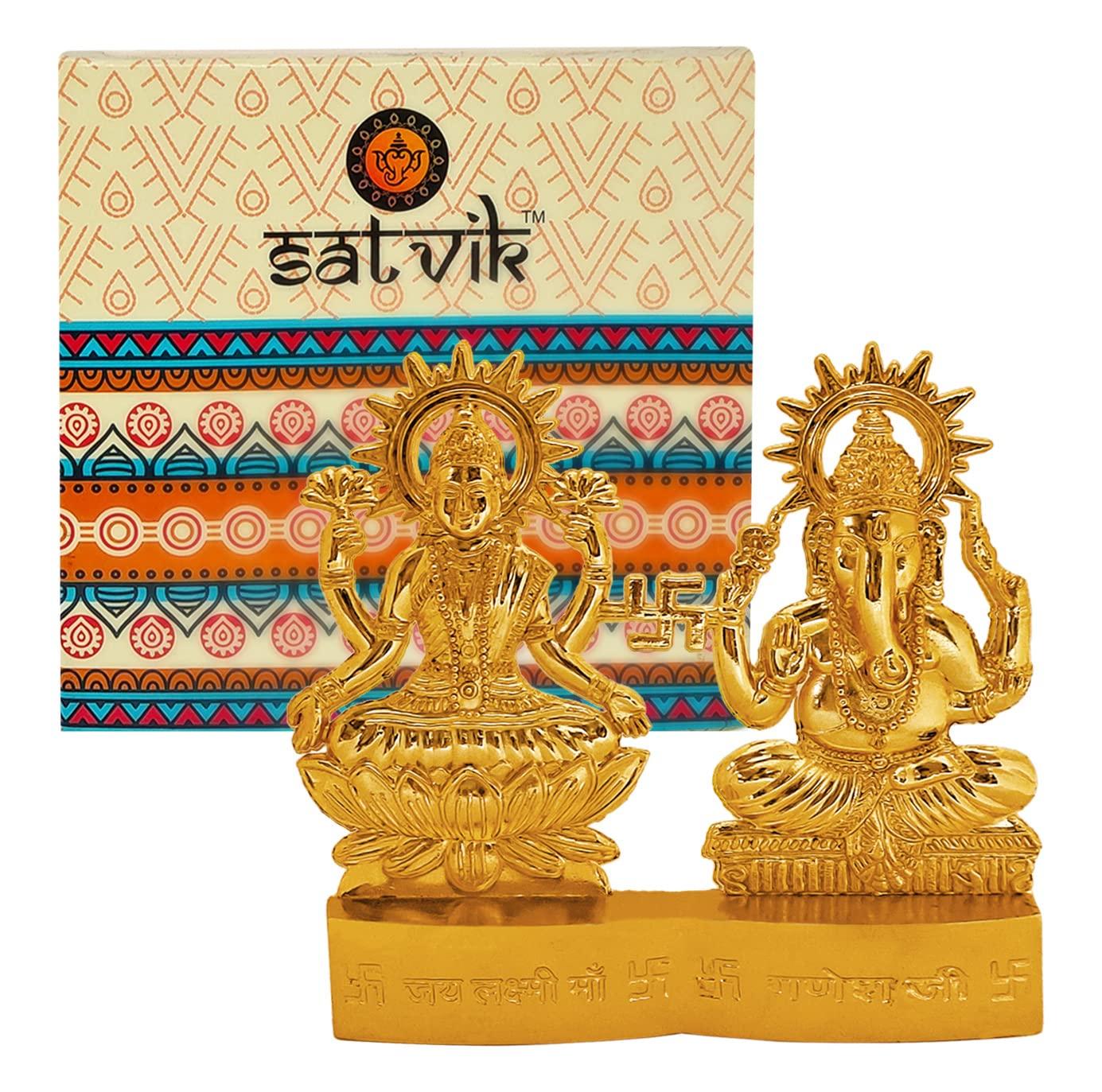 SATVIK 4 inch Lakshmi Ganesha Statue Metal Figurine Laxmi Ganesh Idol Murti Set for Hindu Pooja for Home Mandir Indian Diwali Puja Pujan Decoration. Indian Housewarming Return Gift Items Luxmi idol - Image 3