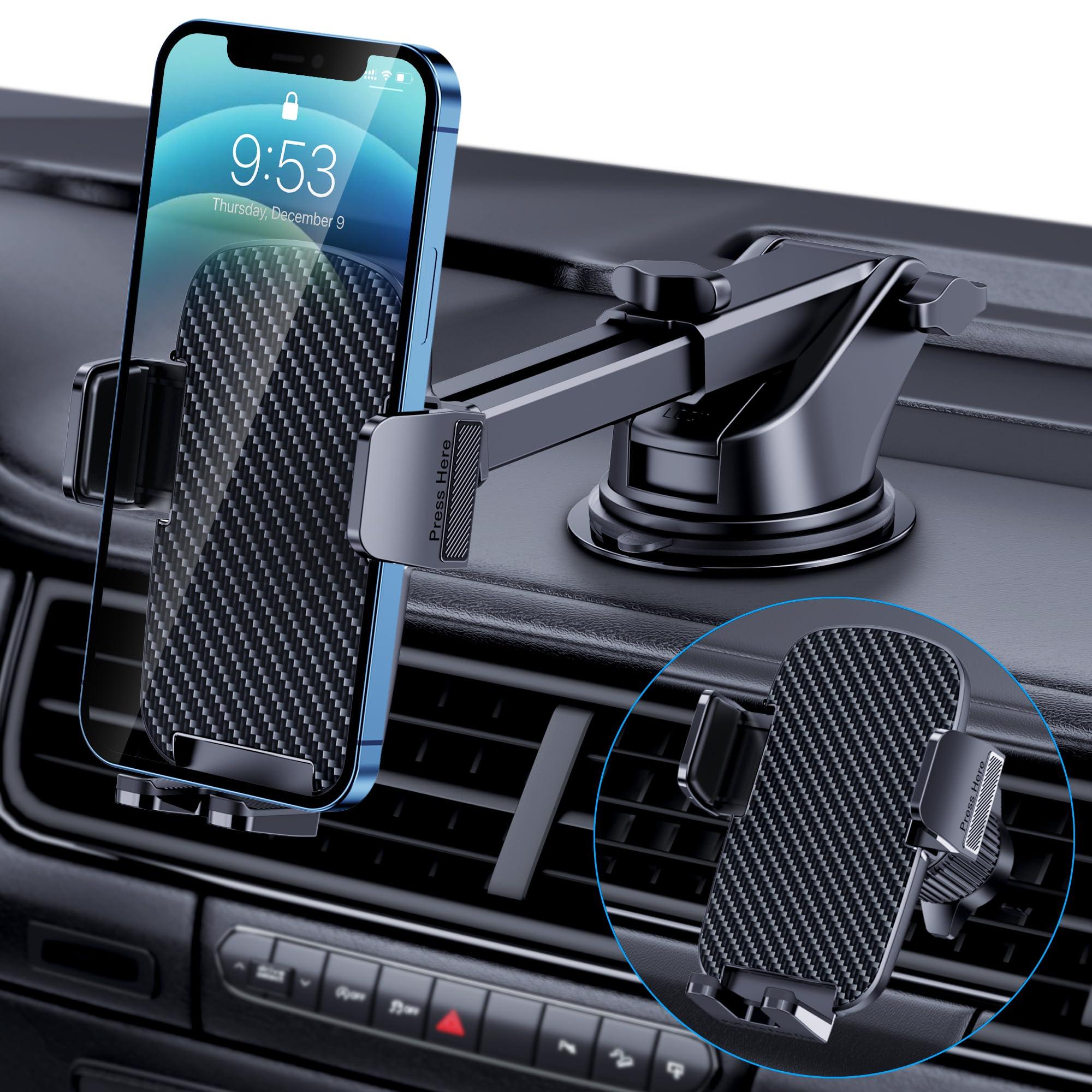 TICILFO Car Phone Holder [Military-Grade Suction] Phone Stand for Car [Super Stable] Automobile Car Mount for iPhone Universal Accessories Air Vent Dashboard Windshield Mount Fit All iPhone Smartphone