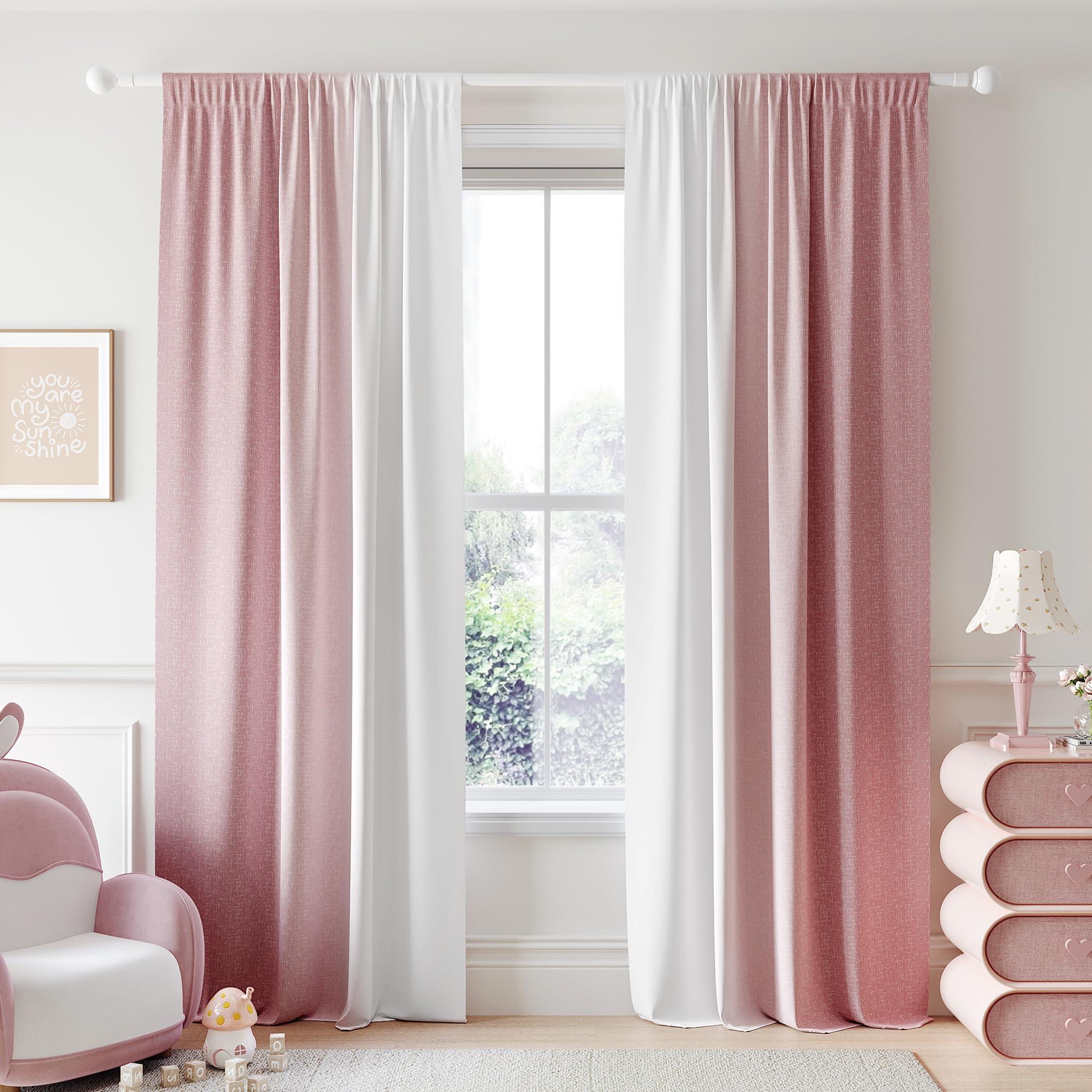 Geomoroccan Ombre 100% Blackout Curtains 84 Inches Long 2 Panels for Girls Bedroom Living Room Pink White Gradient Patterned Room Darkening Thermal Insulated Rod Pocket Window Treatment Drapes