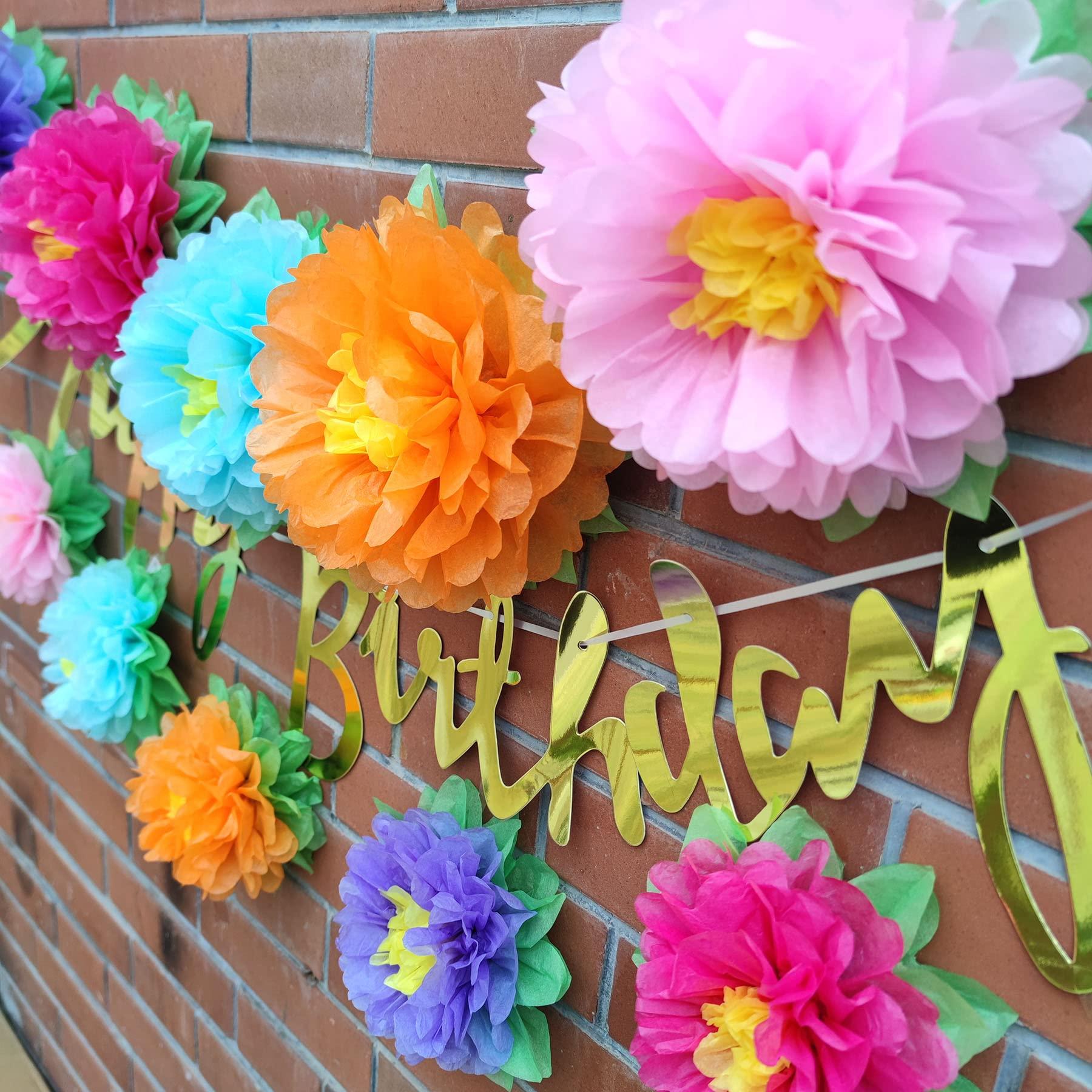 Mybbshower Colorful Fiesta Paper Flowers (9''-7'' Assorted) Set of 10 Outdoor Decoration Kids Birthday Carnival Rainbow Theme Party Backdrop Photo Booth Wall Decor - Image 7