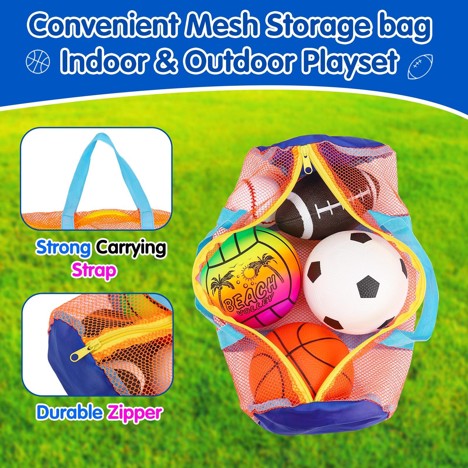 5 Pack Sports Balls Set for Kids with Bag Balls for Toddlers 1-3 Football Soccer Basketball Baseball Volleyball Outdoor Toys Sport Bouncy Playground Kickball Hand Pump Outside Toddler 1-3 2-4 3-5 Gift - Image 3