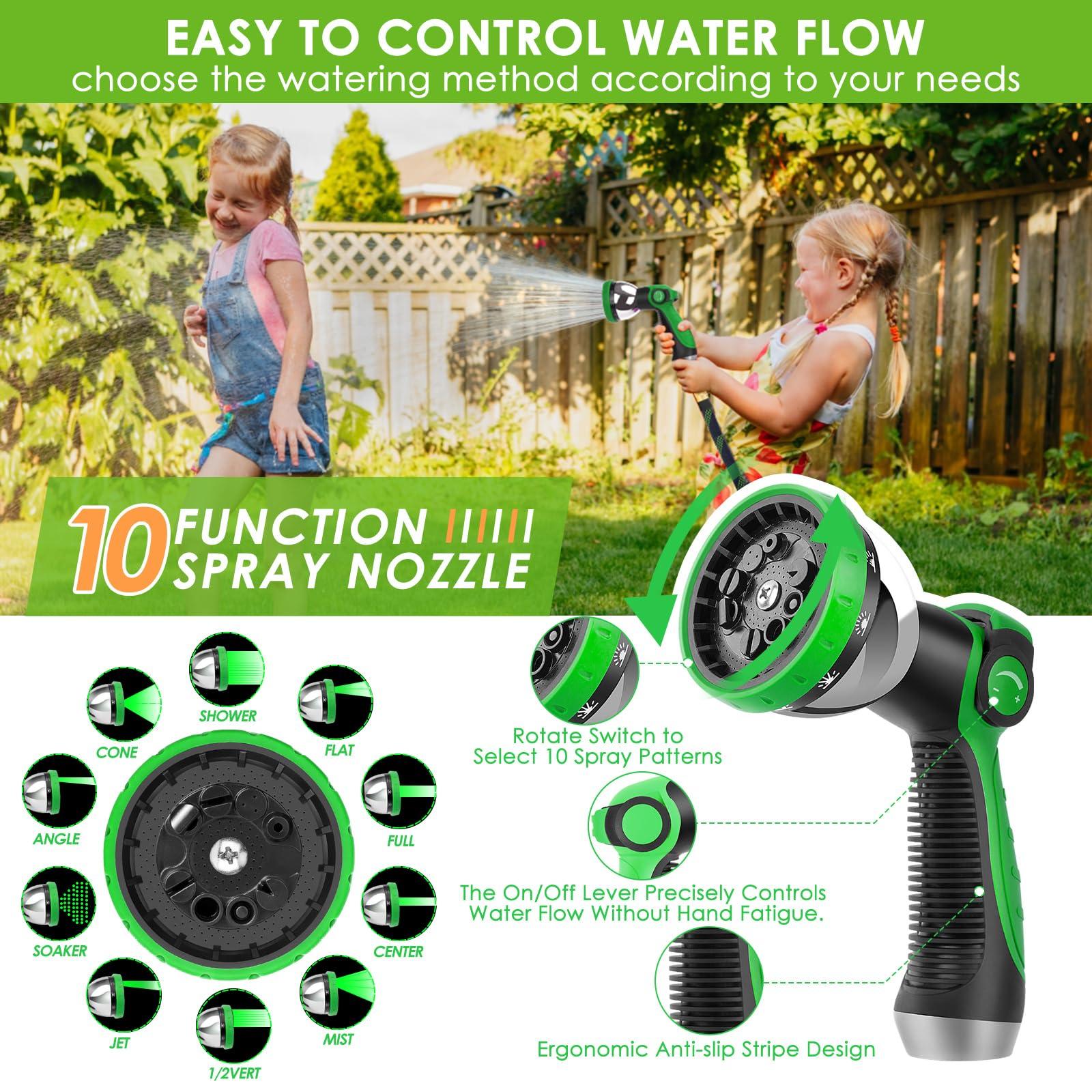 FlexiSolve Garden Hose 100 ft, NON-EXPANDABLE Ultra Lightweight & Flexible Water Hose With 10-Pattern Spray Nozzle, Kink-Resistant, Leak-Proof, 3750D High-Density Fabric & Shut-Off Valve, Hose Straps - Image 6