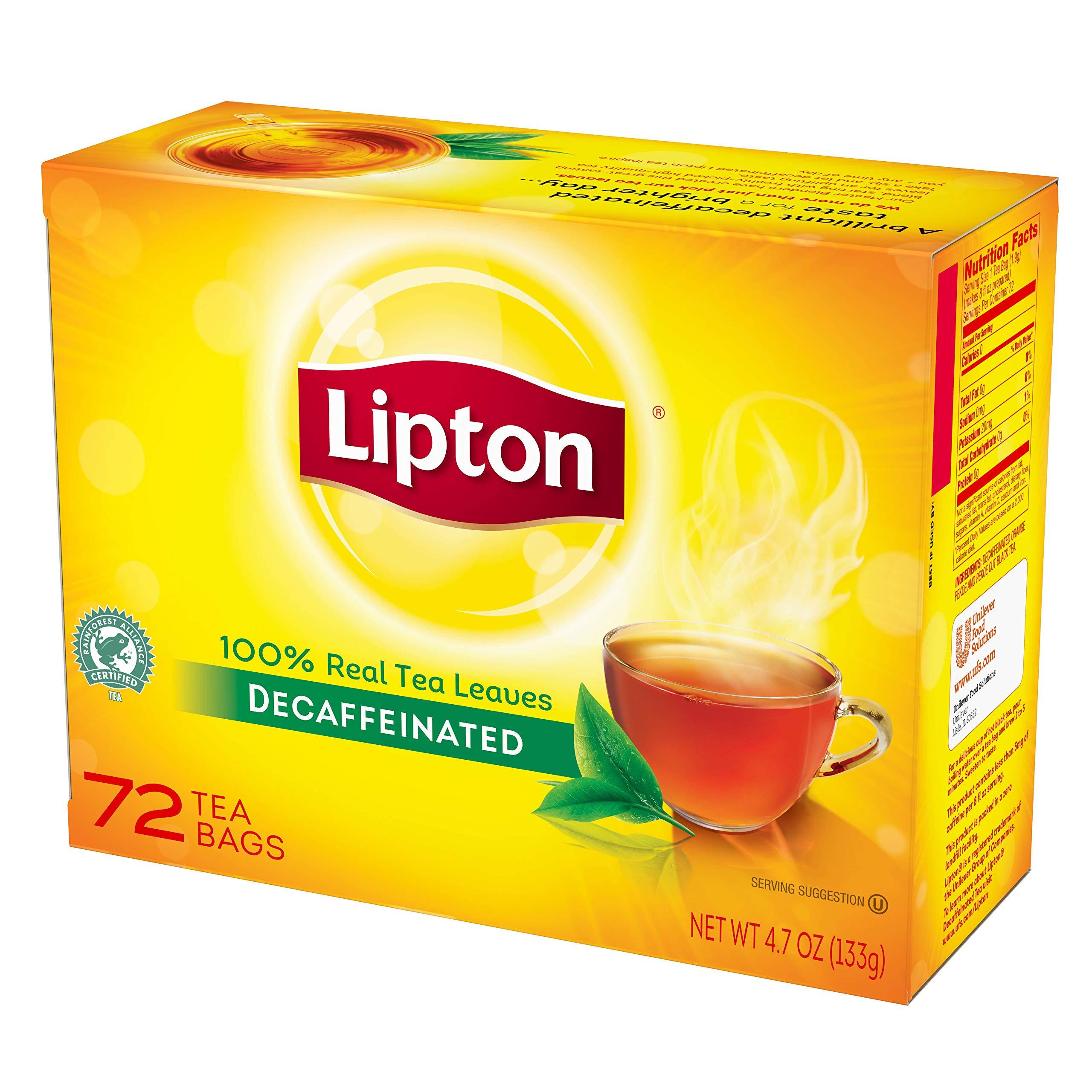 Lipton Black Decaffeinated Hot Tea, 72 count tea bags per box, 6 boxes per case