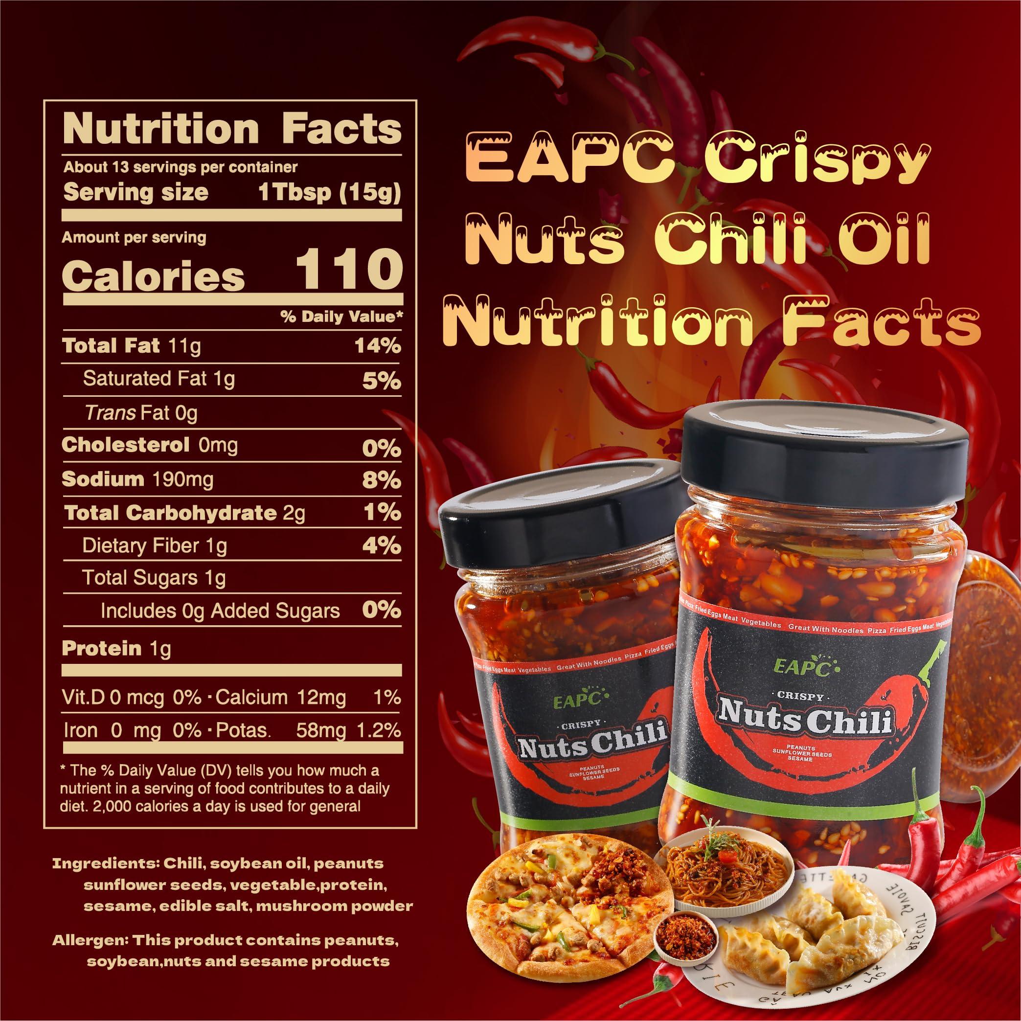 EAPC Nuts Chili Oil - 6.7oz Chili Crisp Oil with Peanuts, Sunflower Seeds, Sesame, Extra Crunchy Nuts Chili Sauce, Ready to Eat and Use as Sauce, Condiment - Image 2