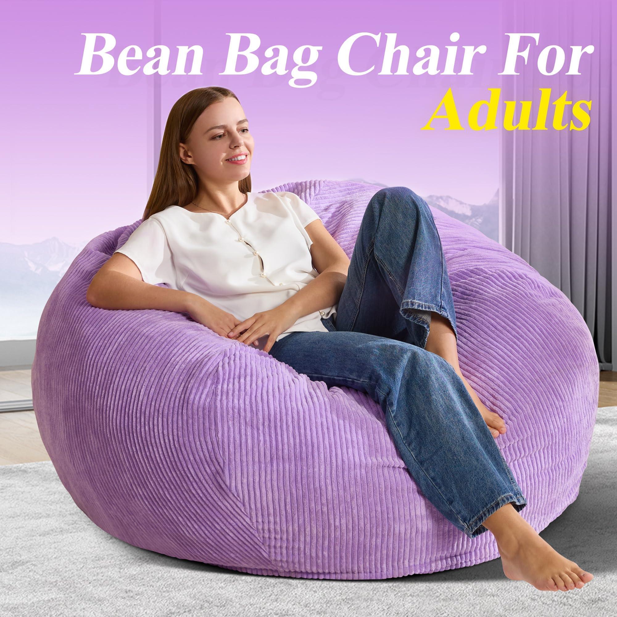 Cansunna Bean Bag Chairs Teardrop Bean Bag Chair for Adults Beanbag Chair with Memory Foam Filled Machine Washable Cover for Living Room, Bedroom (Large,Purple) - Image 3