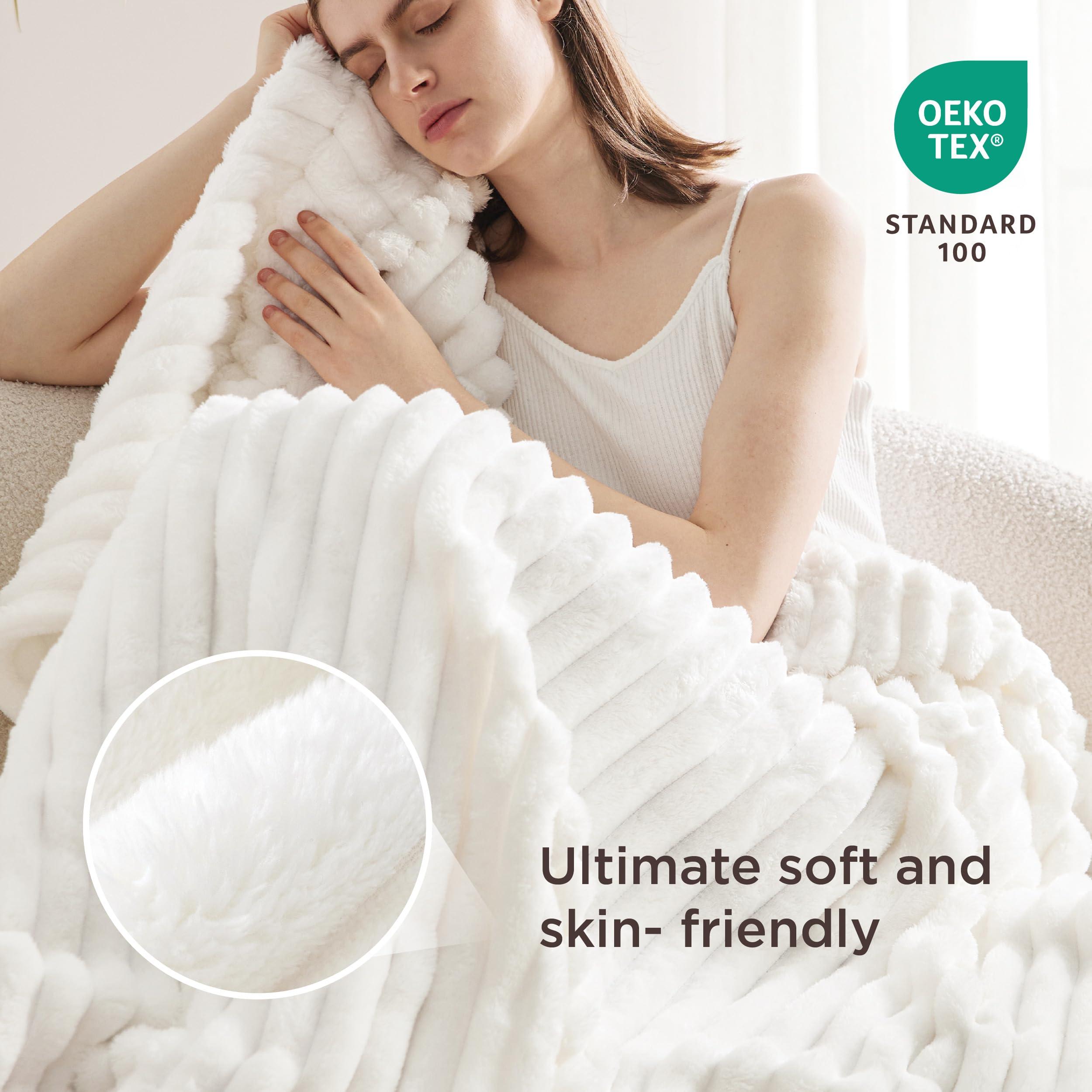 Bedsure White Throw Blanket for Couch - GentleSoft Cozy Soft Blankets for Women, Cute Small Fleece Throws for Girls, House Bedroom Decor Aesthetic Gift for Women, Off White, 50x70 Inches - Image 5