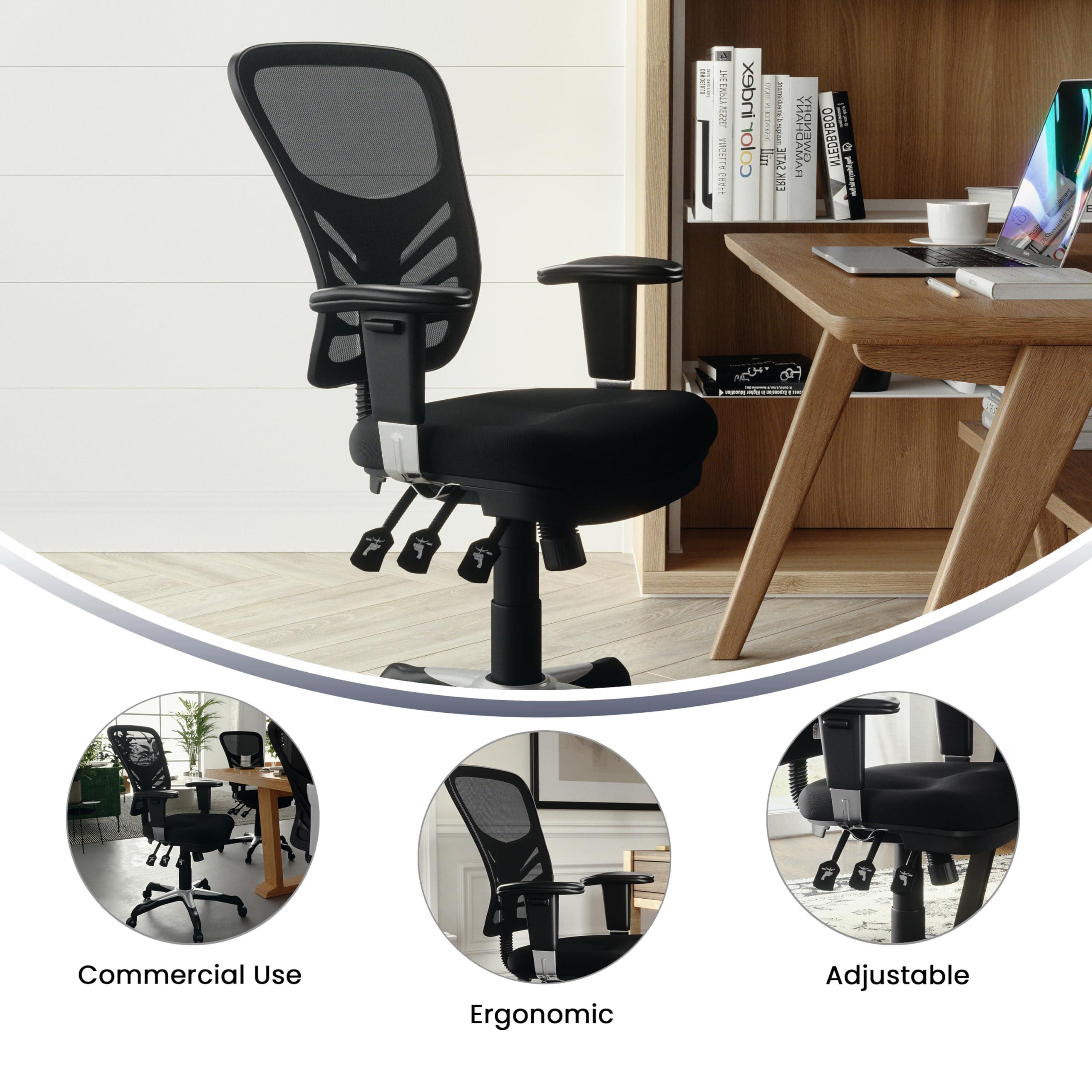 Flash Furniture Nicholas Mid-Back Swivel Desk Chair with Wheels, Mesh Back, Padded Seat, and Armrests, Adjustable Height Mesh Ergonomic Office Chair, Black - Image 5