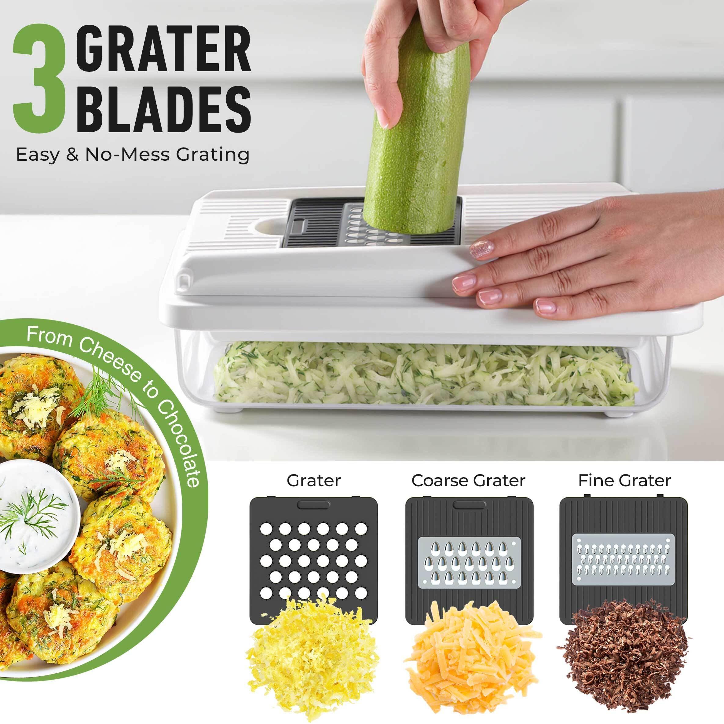 Mueller Vegetable Chopper Mandoline Slicer, Food Veggie Chopper, Cheese Grater, Onion Vegetable Cutter with Container, Dicer, Kitchen Gadgets & Essentials, White Sand/Grey - Image 5