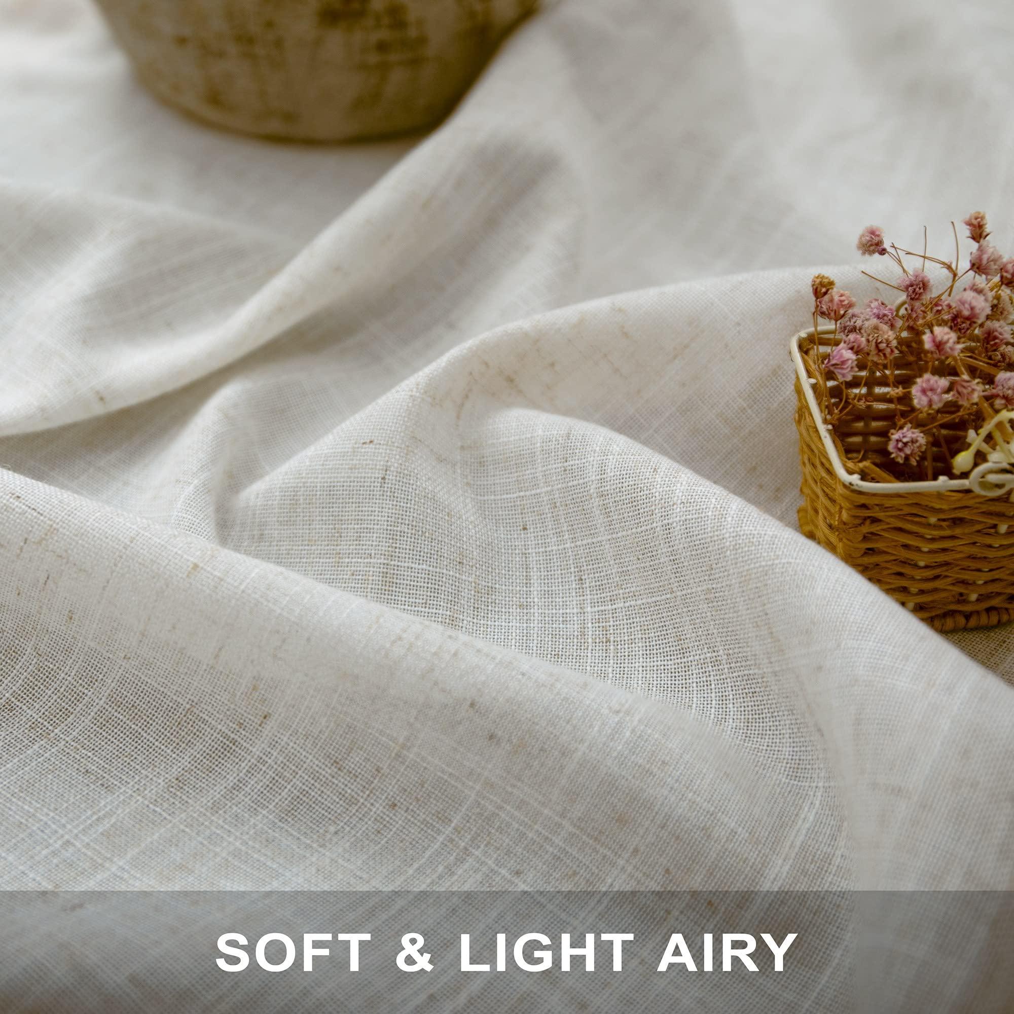 Natural Linen Back Tab Curtains 84 Inch Length for Living Room 2 Panel Pocket Drape Light Filtering Semi Sheer Neutral Country Rustic Farmhouse Boho Curtain Bedroom Muslin Look Ivory Cream Colored - Image 2