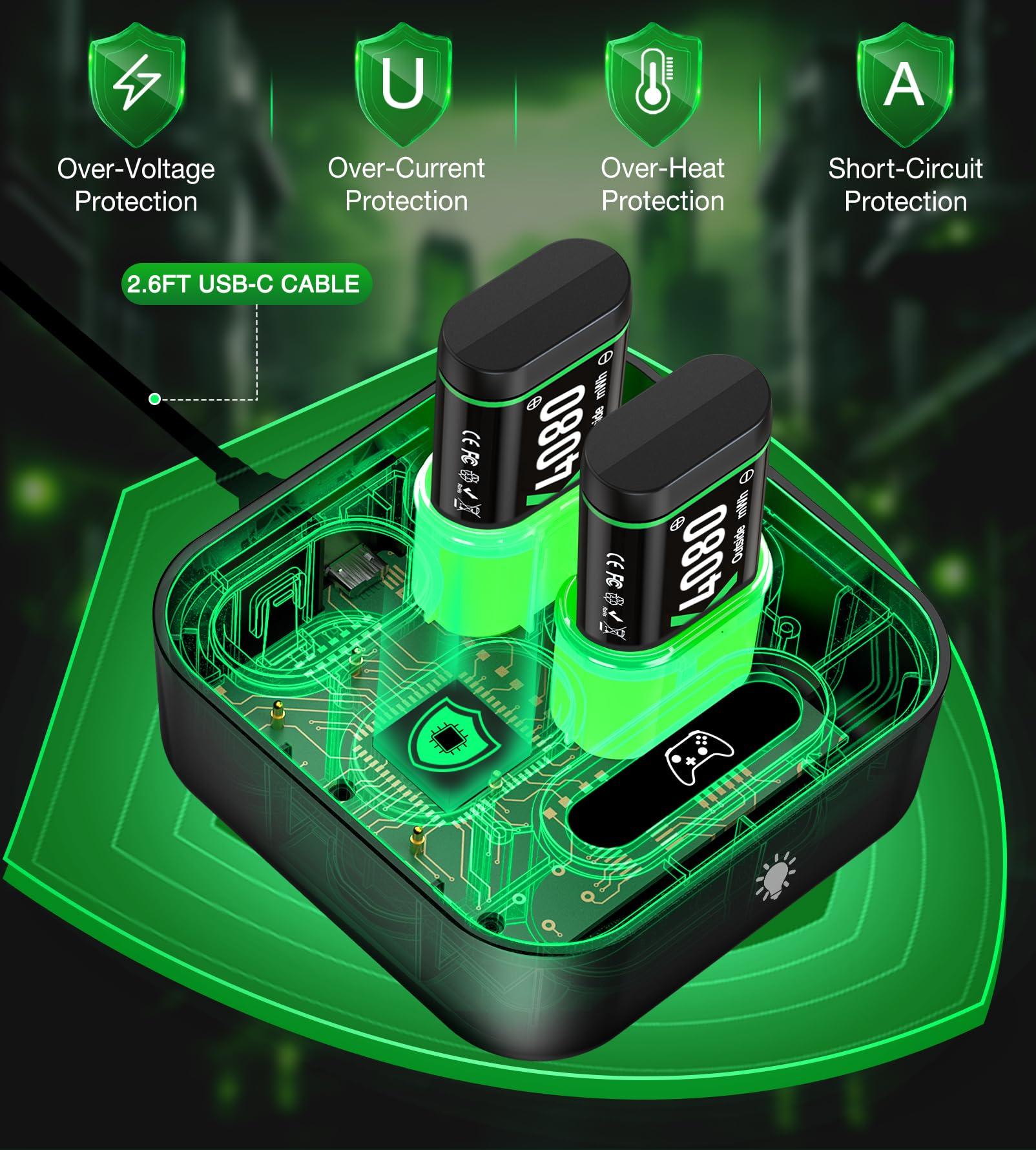 Upgraded Fast Charging Rechargeable Battery Packs for Xbox, 4 x 4080mWh Xbox Controller Batteries with Charger Dock & Light Control for Xbox Series X|S, One S/X/Elite Controllers, Console Accessory - Image 4