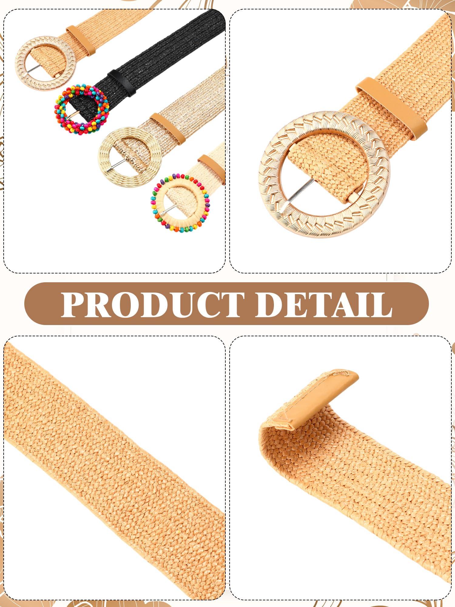 WILLBOND 4 Pcs Straw Woven Belt Elastic Stretch Rattan Buckle Waist Belt Women Skinny Raffia Dress Waist Band - Image 6