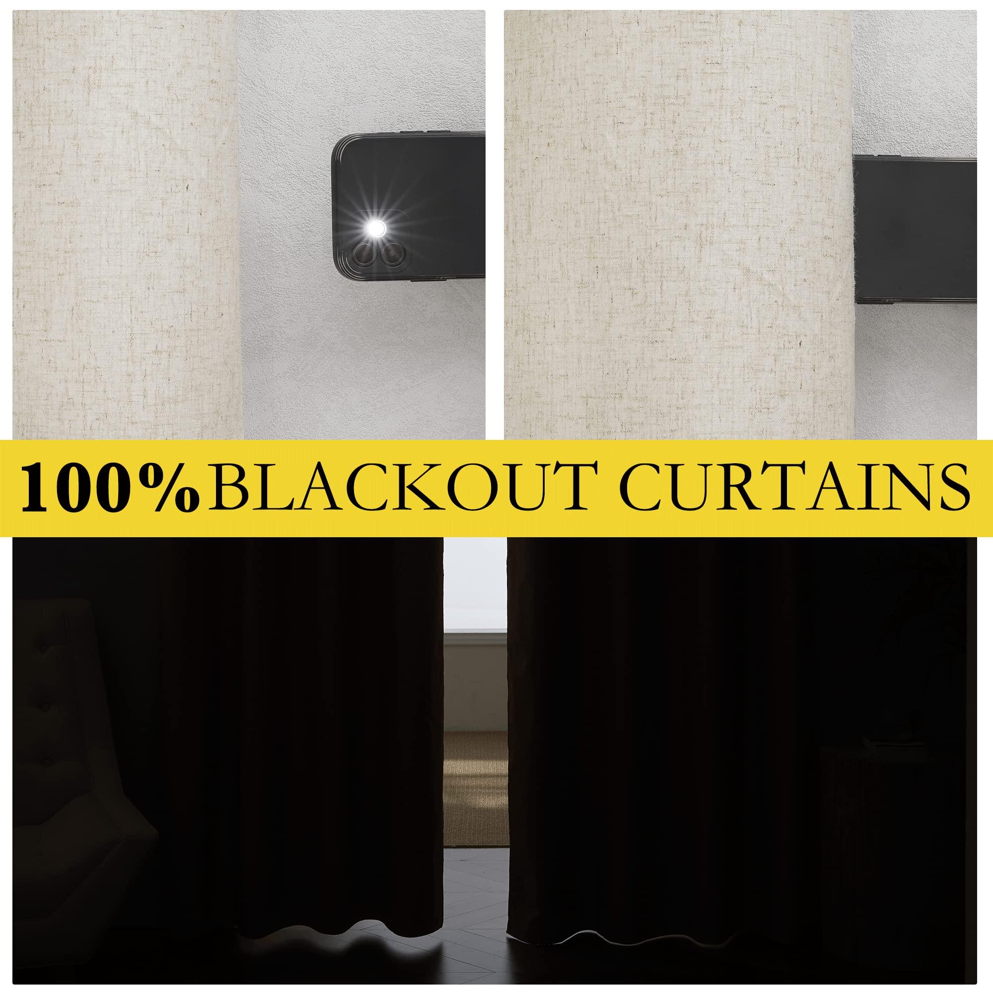 NICETOWN Natural 100% Blackout Linen Curtains 84 inch Long Burg for Living Room, 2 Panels, 52" Wide, Farmhouse Thick Completely Blackout Window Treatment Thermal Insulated Warm Drapes for Winter - Image 2