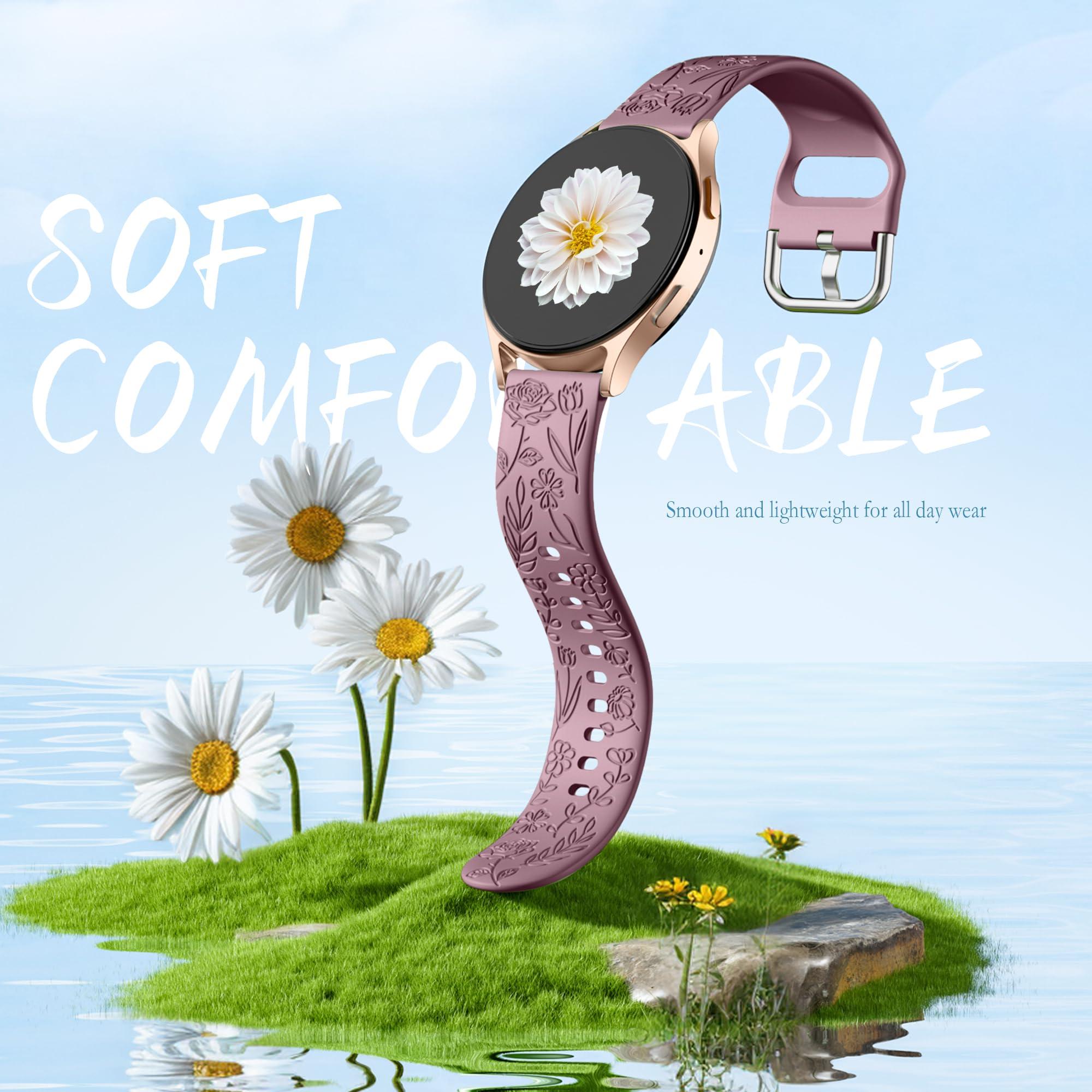 SNBLK 6 Pack Floral Engraved Bands Compatible with Samsung Galaxy Watch 7 Band 6 5 4 Active 2 FE 40mm 44mm/Watch 6/4 Classic/5 Pro/3, 20mm Cute Flower Silicone Sport Strap for Samsung Watch Bands Women - Image 5