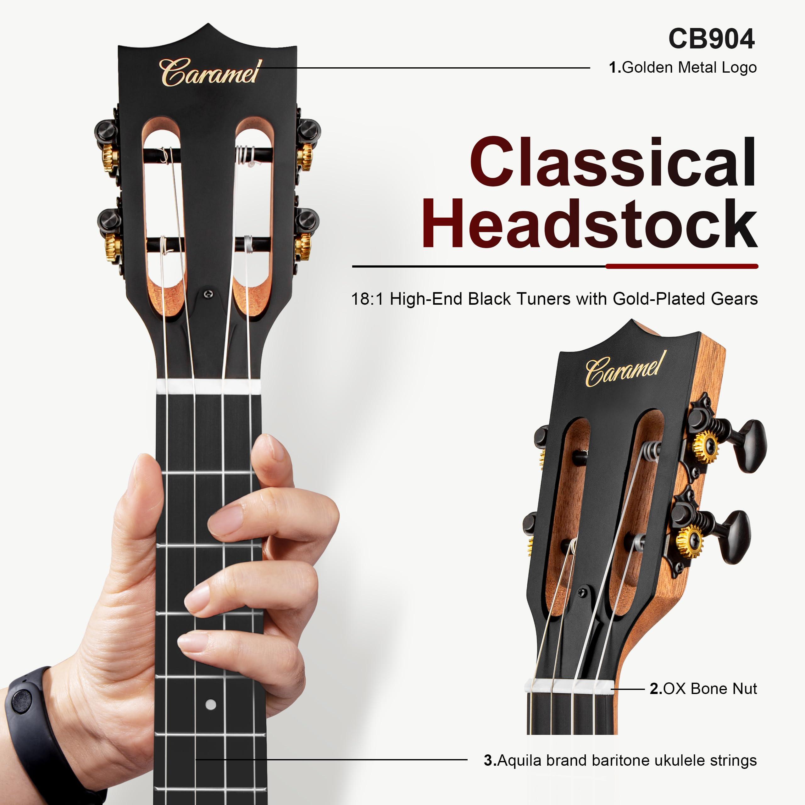 Caramel Ebony Wood Baritone Ukulele 30inch Wood LCD Color Display Electric Ukelele Kit Hawaiian Beginner Guitar Starter Pack Bundle Gig bag, Strap, Strings Set - Image 3