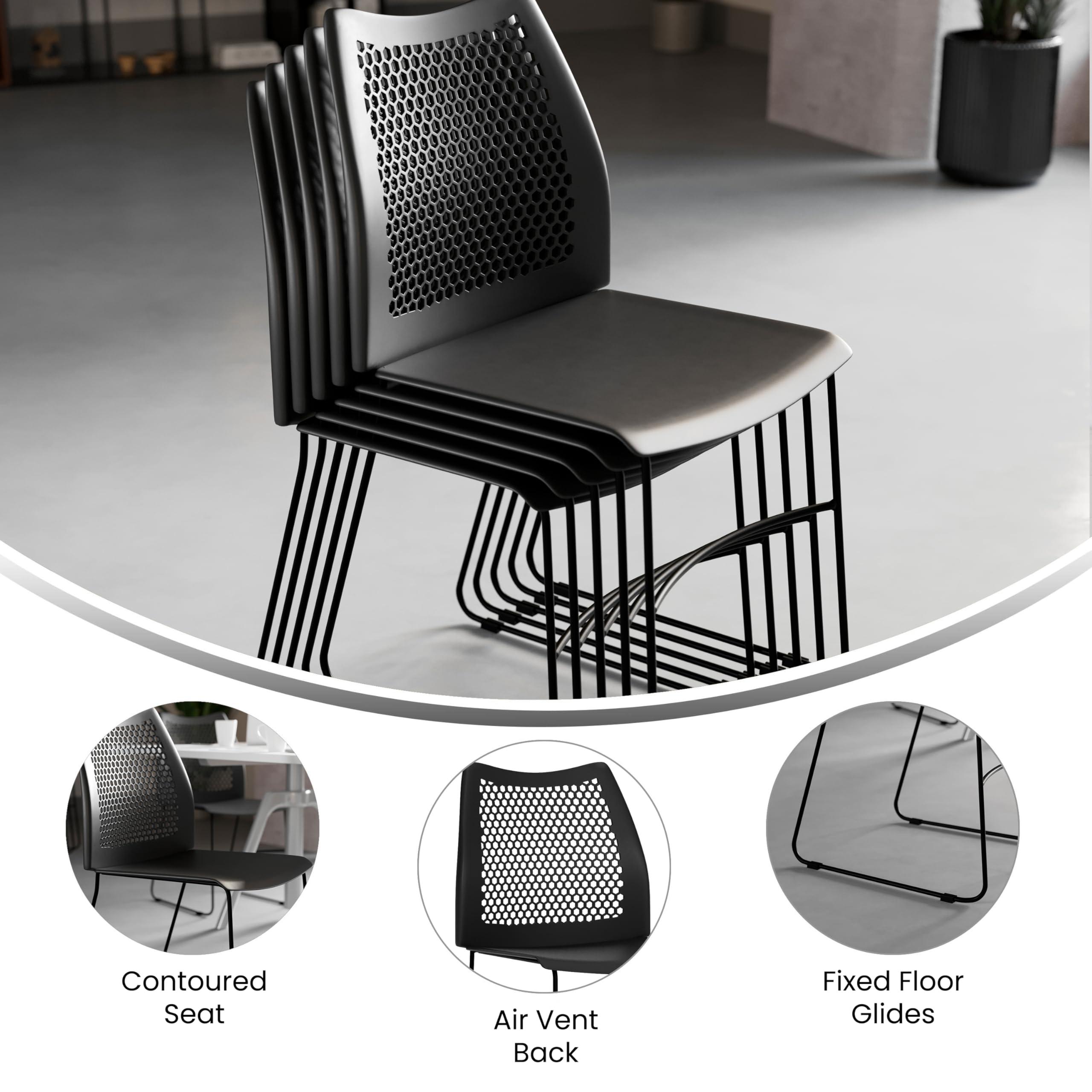 Flash Furniture Hercules Series Contoured Lobby Chairs with Air-Vent Honeycomb Backs, Ergonomic Stacking Chairs for Offices, Set of 5, Black - Image 6