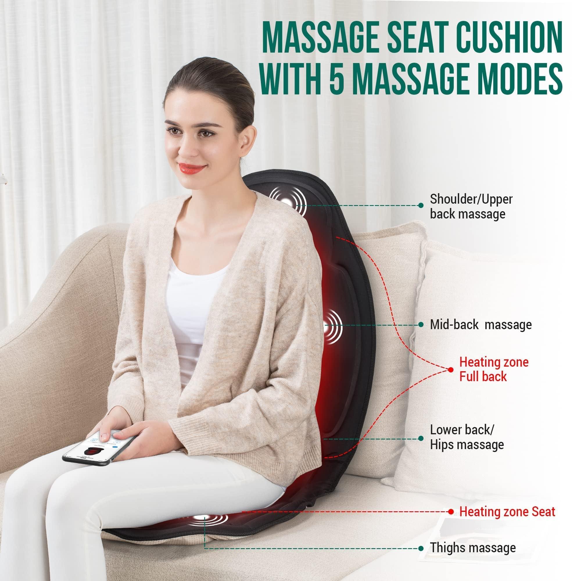 Snailax Vibration Back Massager with Heat, Massage Seat Cushion with 6 Vibrating Motors and 2 Heat Levels, Massage Chair Pad for Home Office use, Gifts for Him Her - Image 2