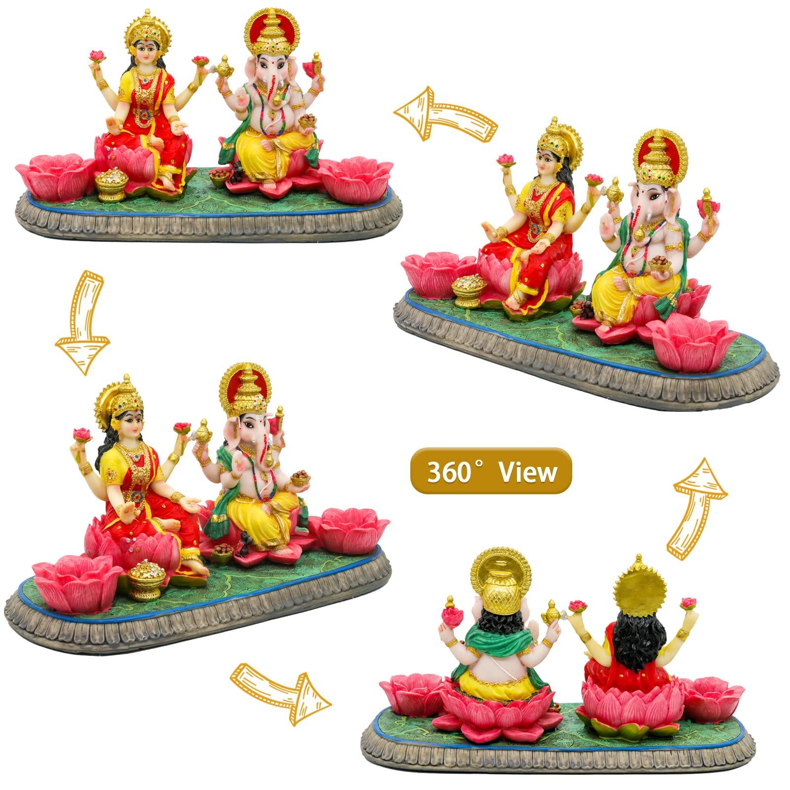 Indian God Ganesha Lakshmi Statue - 5.3”H Indian Idol Laxmi Ganesh with LED Diyas for Diwali Gifts Decor Home Office Mandir Temple Altar Puja Item Hindu Murti Pooja Sculpture - Image 6