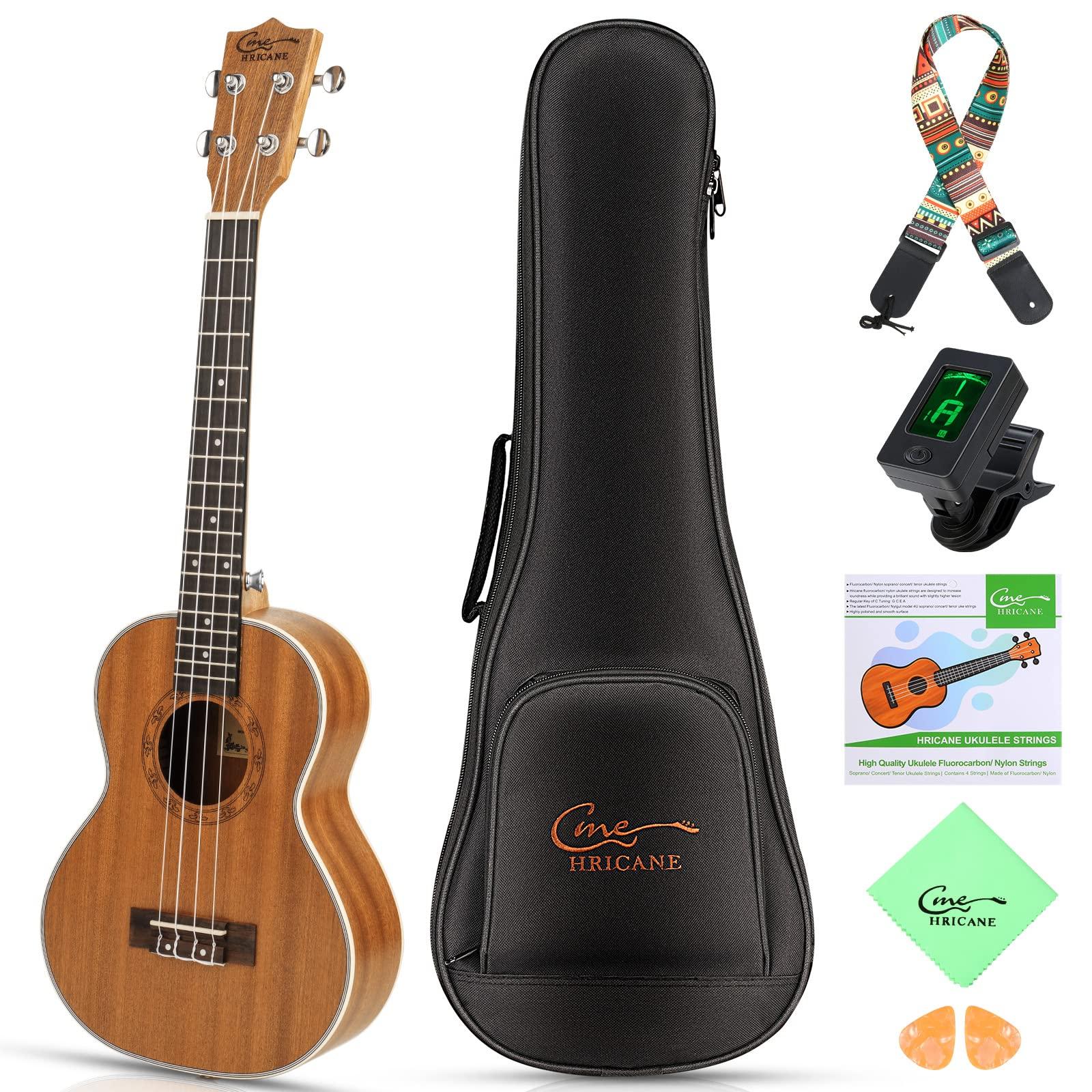 Hricane Concert Ukulele 23 inch UKS-2, 4 Strings Ukeleles For Beginners, Sapele Hawaiian Ukele with Ukulele Case and Ukele String Set