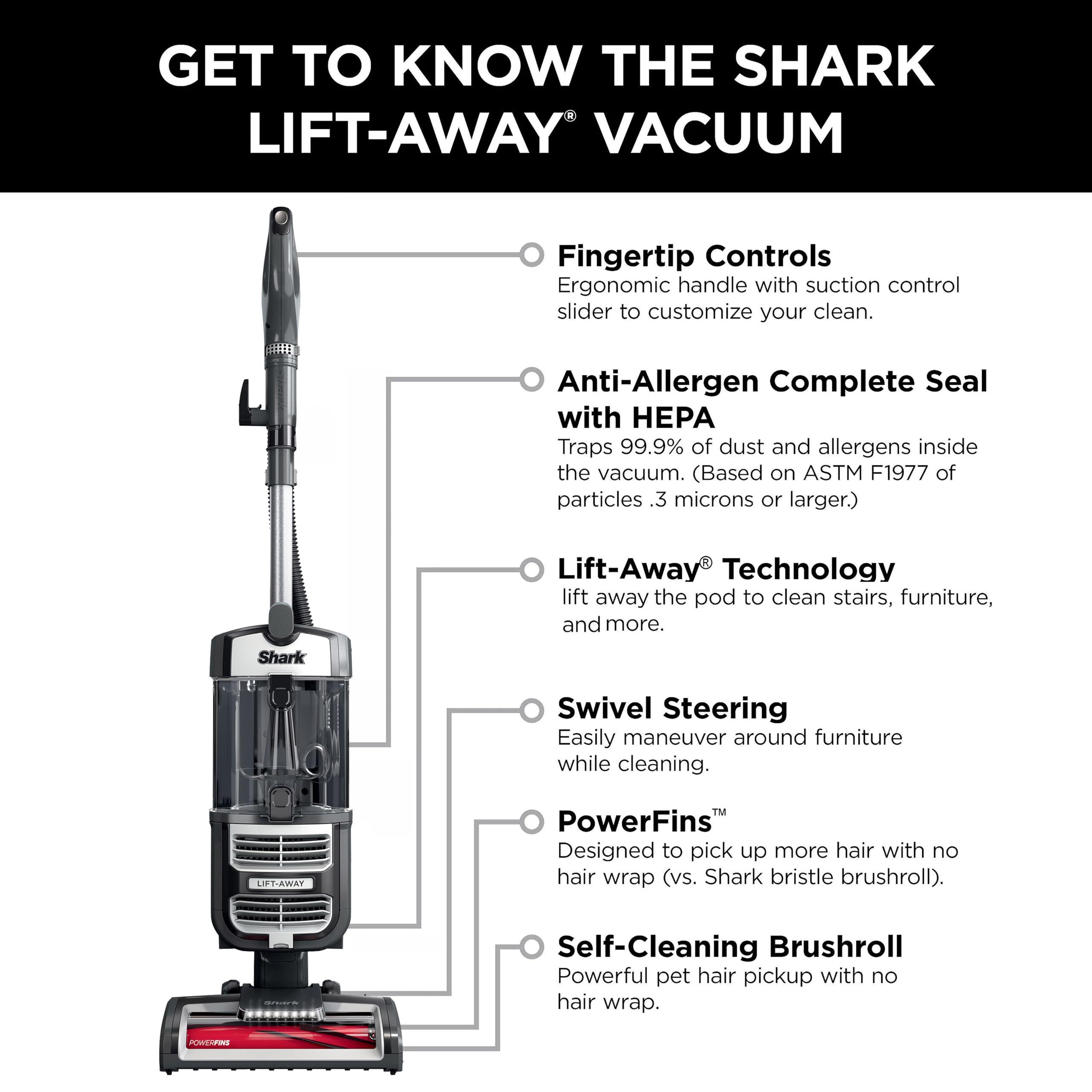 Shark UV730 Navigator Lift-Away Upright Vacuum, PowerFins HairPro Self-Cleaning Brushroll, HEPA Filter with Anti-Allergen Technology, LED Headlights, Swivel Steering, Gray (Renewed) - Image 9
