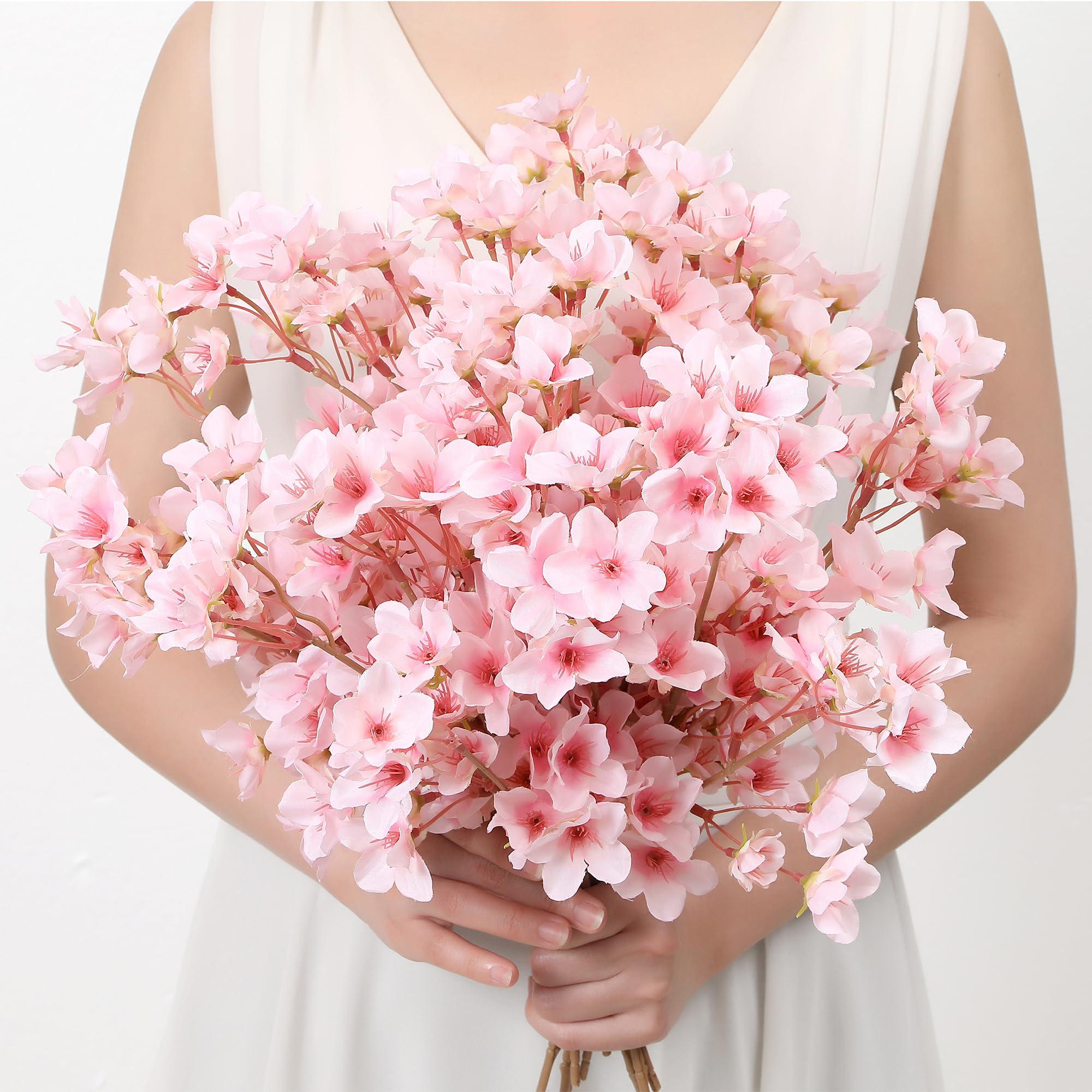 SITUMEIZI 6Pcs Artificial Cherry Blossom Branches Decor Fake Flowers 16" Silk Faux Flowers for Decoration Spring Peach Bouquet Home Wedding Bedroom Party Japanese Garden Table Centerpiece Decor(Pink) - Image 4