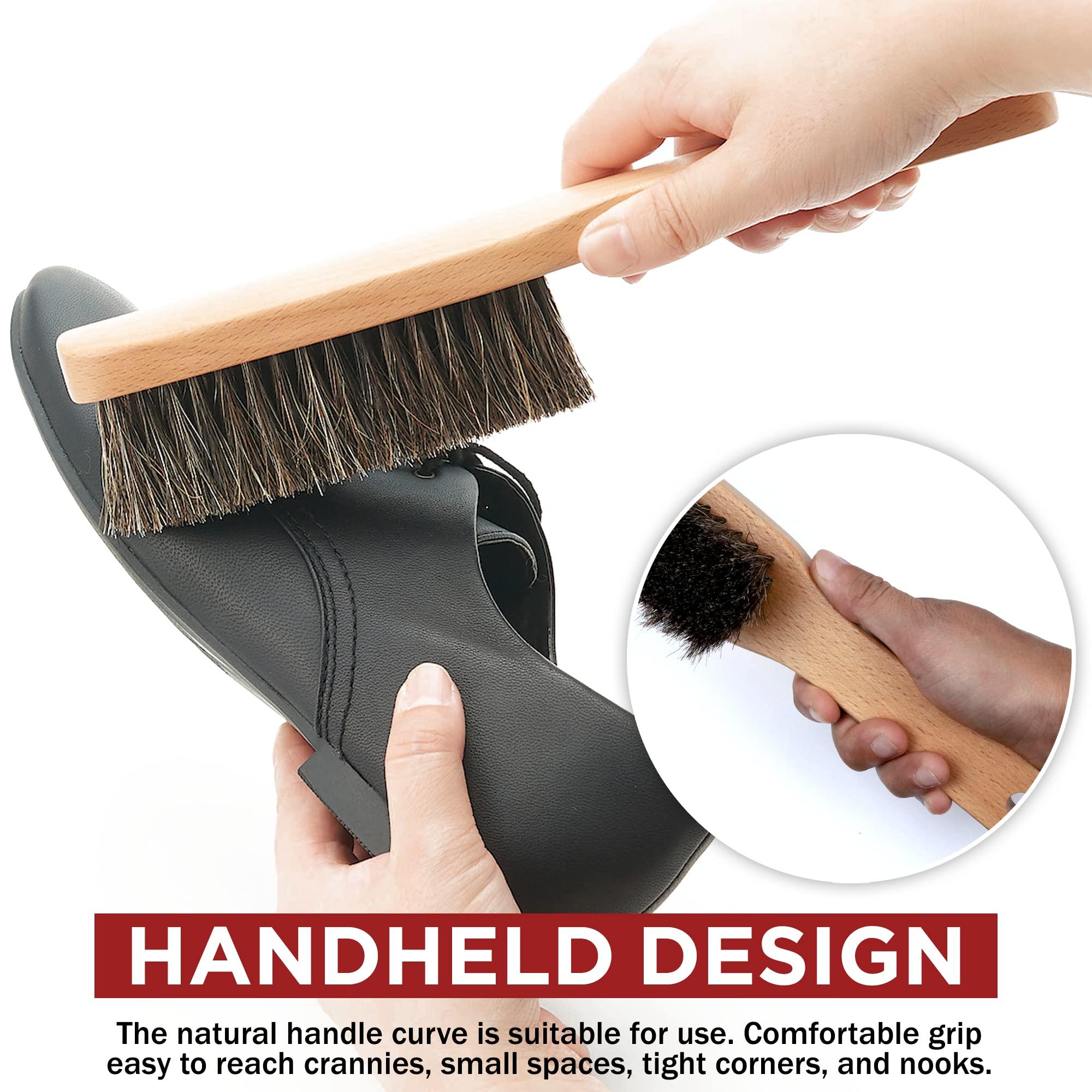 TAKAVU Horsehair Shoe Boot Brush 10.2 Inches - Hat Brush, Hand Broom With 100% Soft Genuine Horse Hair Bristles, Long Beech Wood Handle for Cleaning Shoes, Boots, Counters, Beds, Clothes, Furniture - Image 5