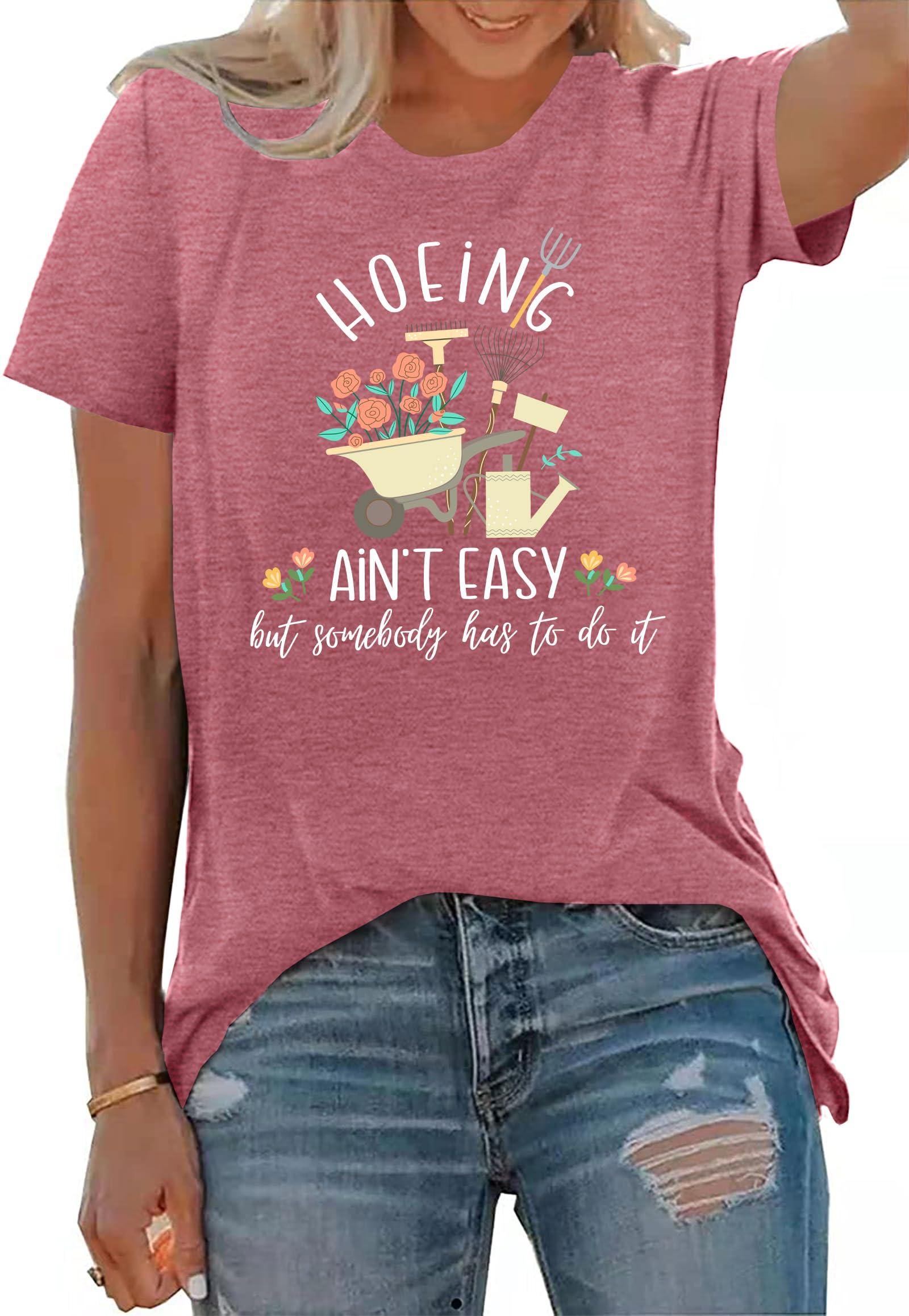 Garden Shirts for Women Plant Lover T Shirt Hoeing Ain't Easy Graphic Tee Short Sleeve Gardener Gift Blouse Tops - Image 2