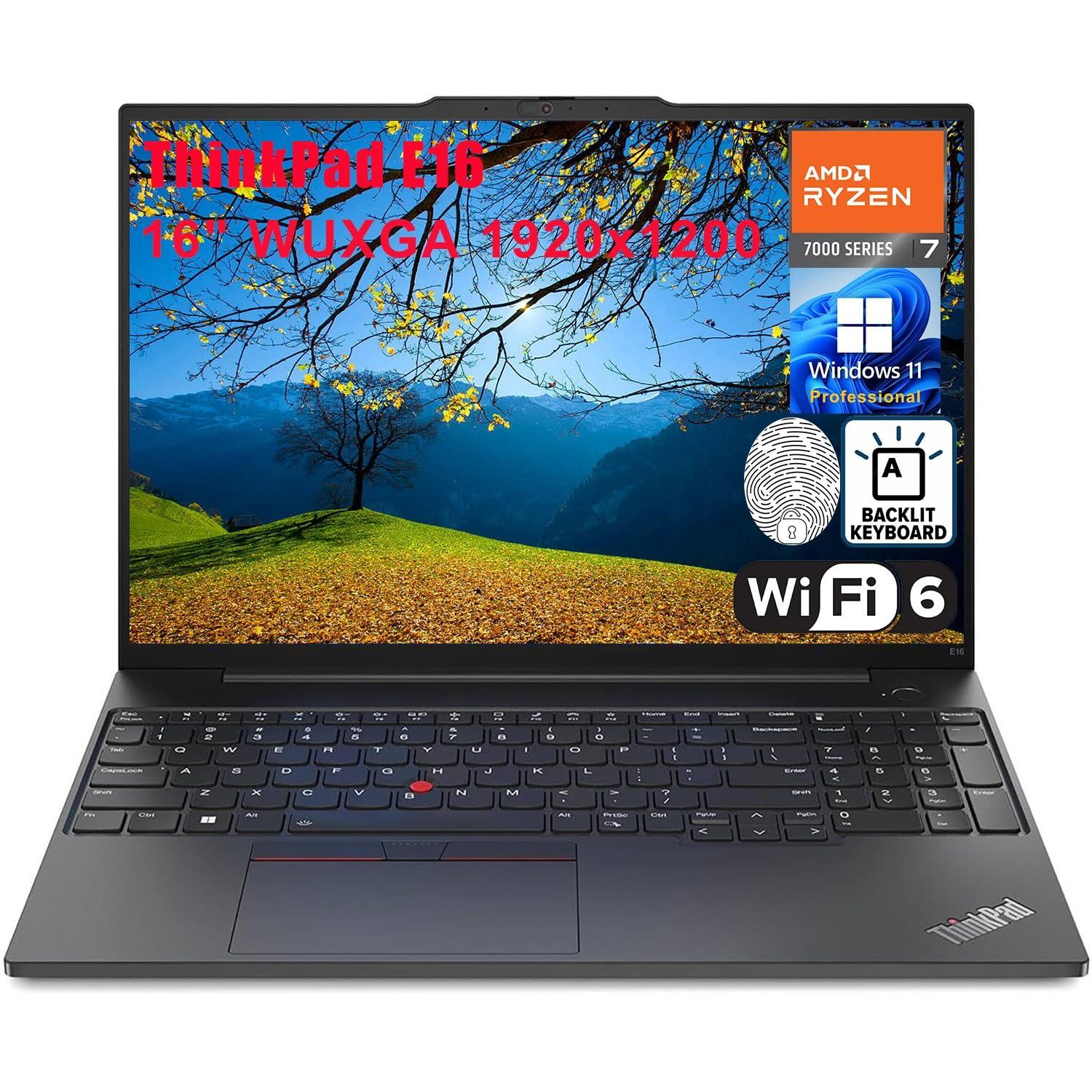 Lenovo ThinkPad E16 16" FHD+ Business Laptop Computer, AMD Octa-Core Ryzen 7 7730U (Beat i7-1355U), 24GB DDR4 RAM, 1TB PCIe SSD, WiFi 6, Backlit Keyboard, Fingerprint Reader, Windows 11 Pro, AZ-XUT