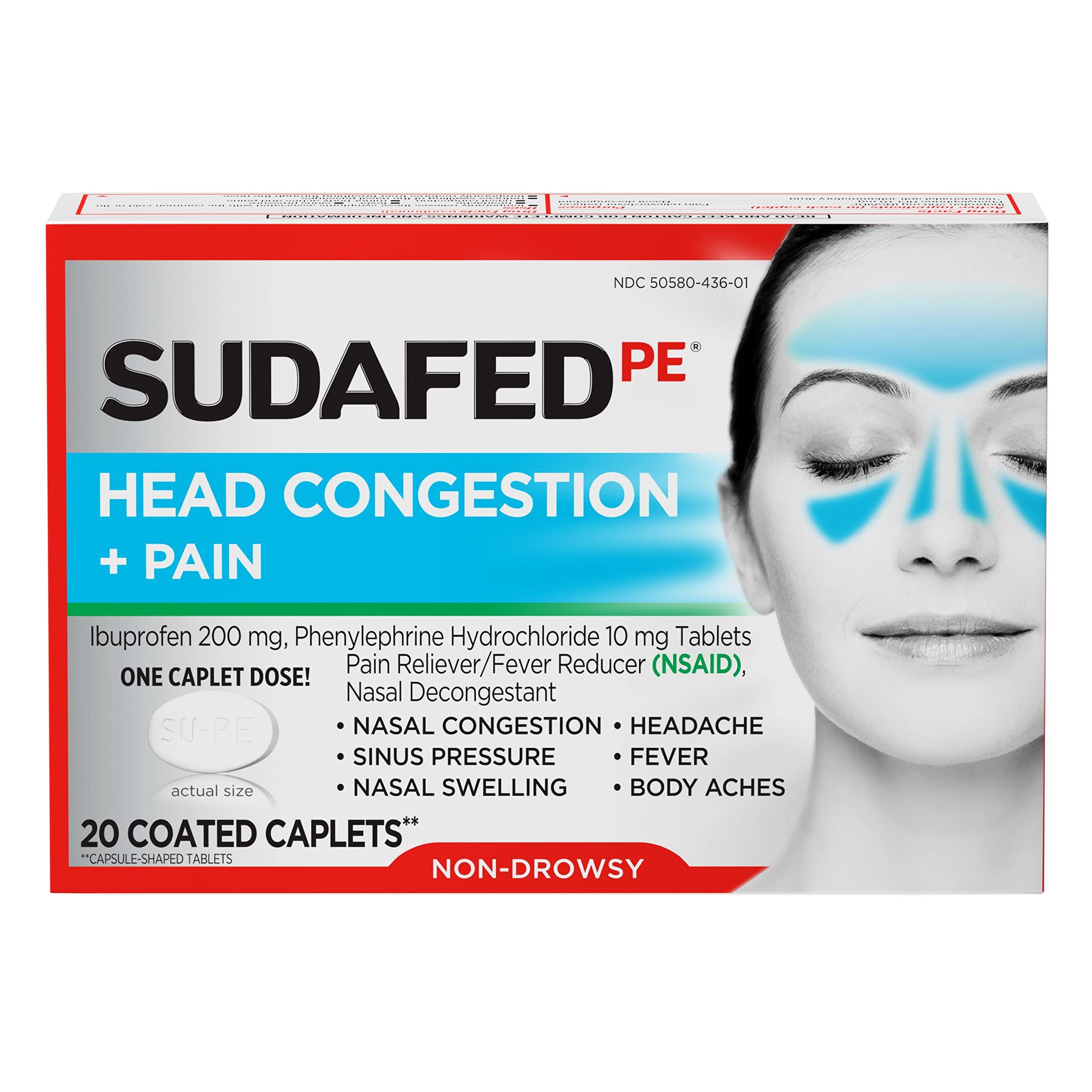 Sudafed PE Head Congestion + Pain Relief Caplets Ibuprofen Phenylephrine HCl, 20 Count (Pack of 2) - Image 4
