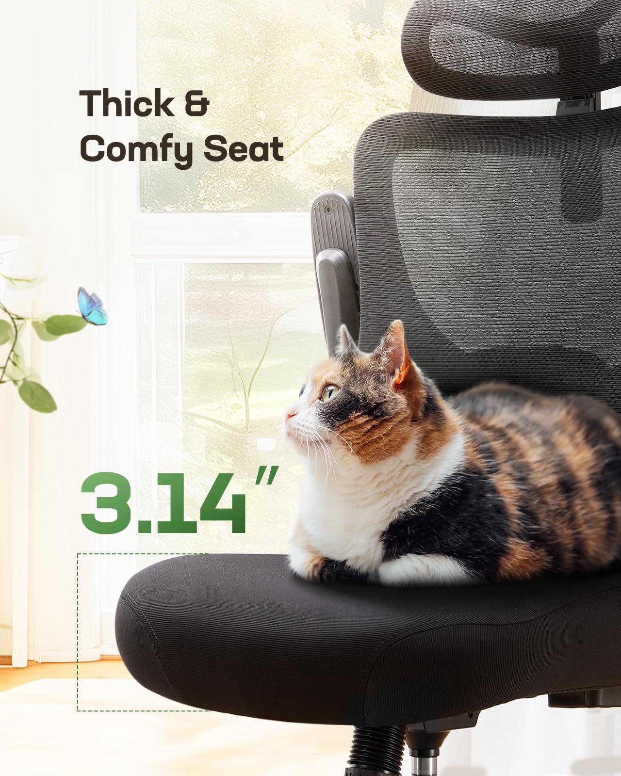 Marsail Ergonomic Office Chair: Office Computer Desk Chair with High Back Mesh and Adjustable Lumbar Support Rolling Work Swivel Task Chairs with Wheel 3D Armrests and Headrest - Image 6