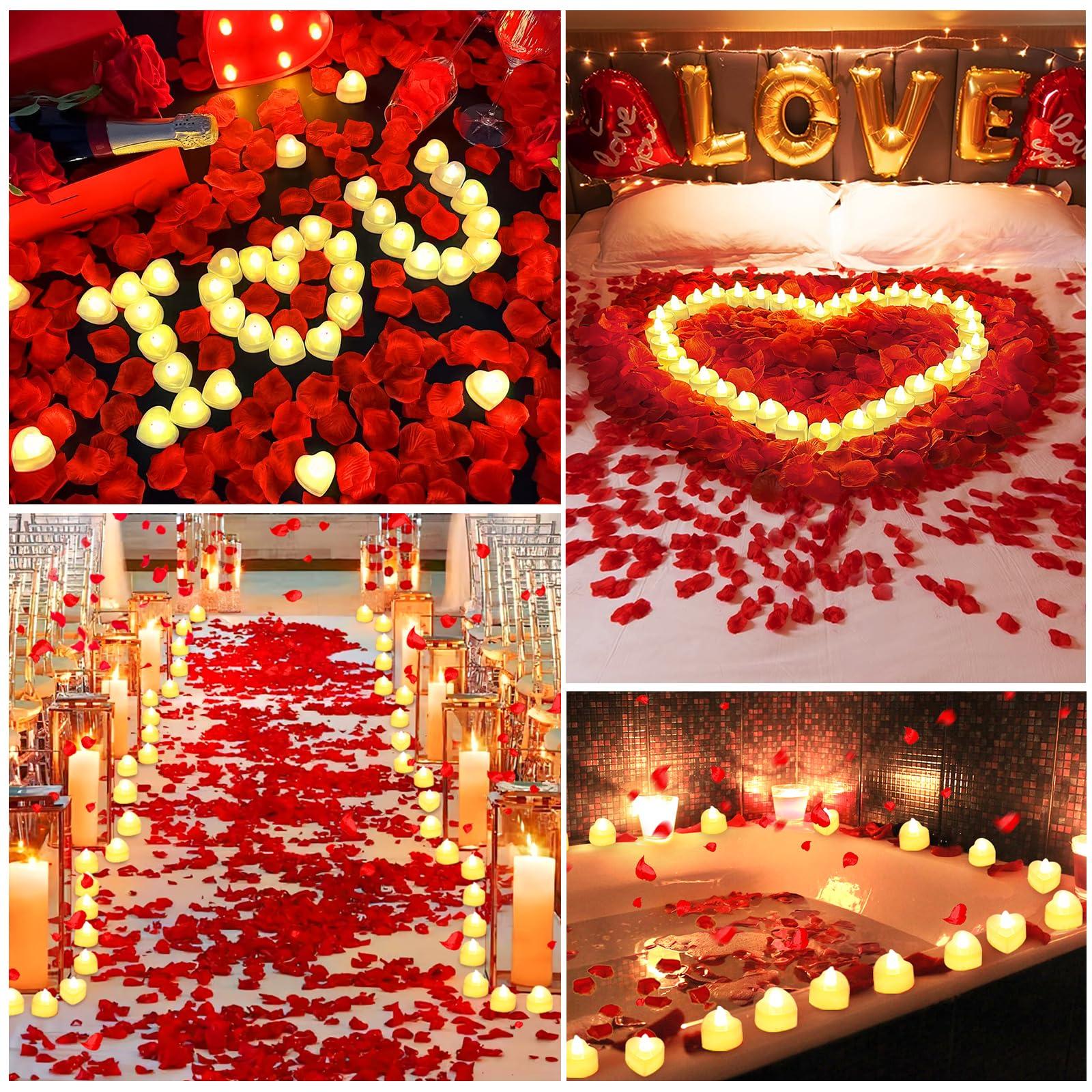 3000Pcs Red Rose Petals with 36Pcs LED Tea Lights Candles, Romantic Gifts for Her - Image 7