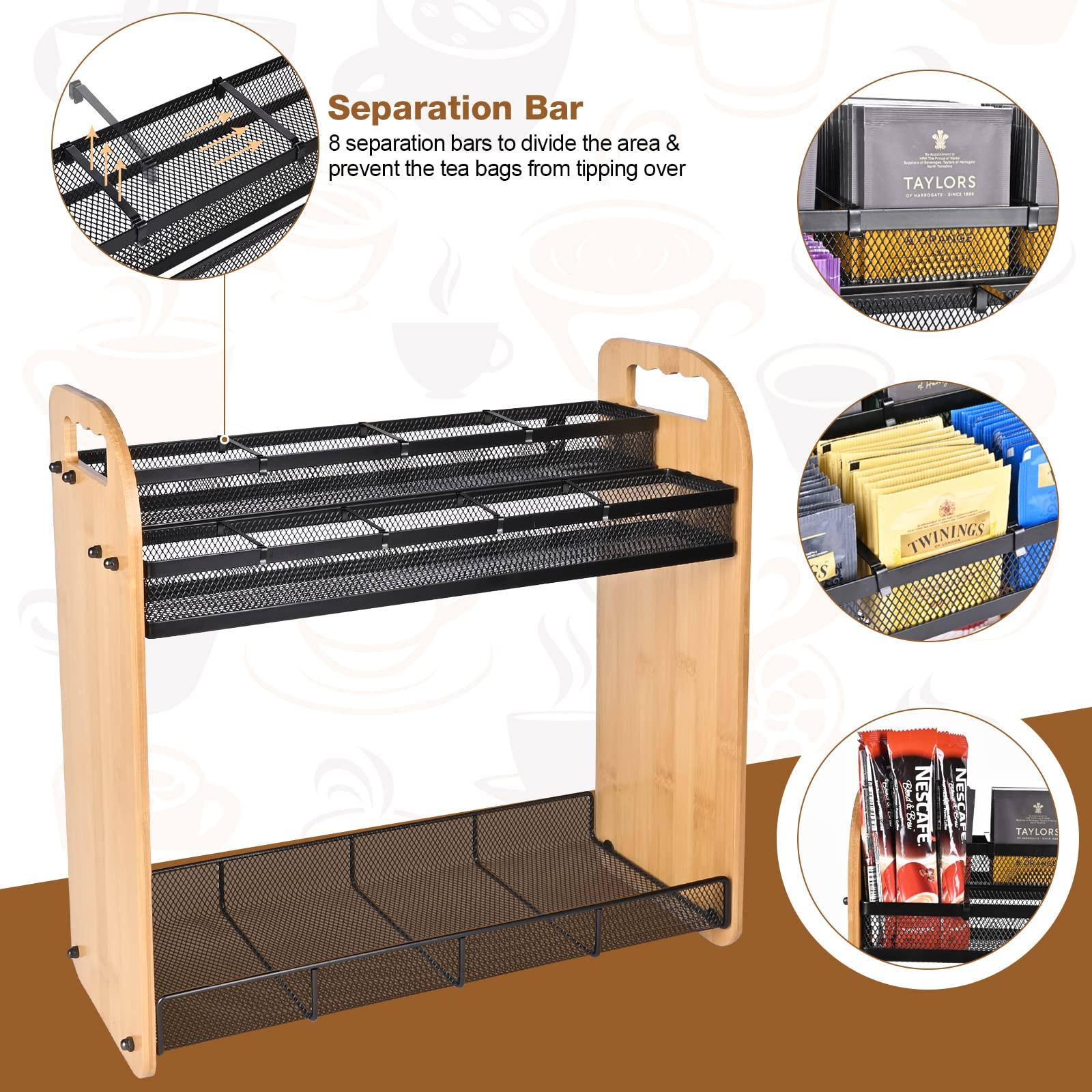 ITHSKUILL Coffee Pod Holder & Tea Bag Organizer, Large Capacity Tea Organizer for Tea Bags, Bamboo Multi-functional Storage Coffee Bar Accessories - Image 4