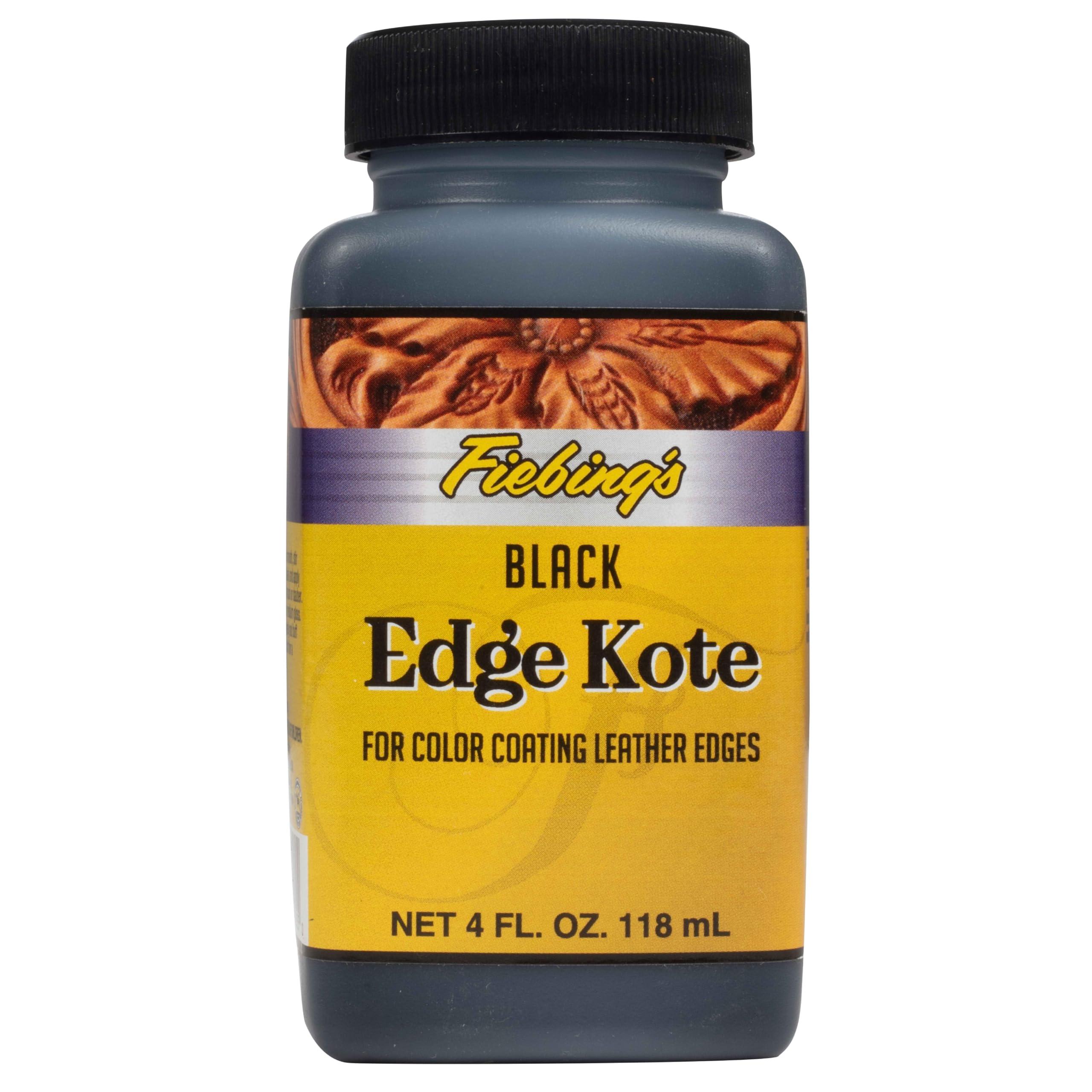 Fiebing's Edge Kote (4oz, Black) - Leather Edge Paint for Shoes, Furniture, Purses, Couches, Belts - Flexible, Water Resistant, Semi Gloss Color Coating Leather Dye to Protect Natural Edges