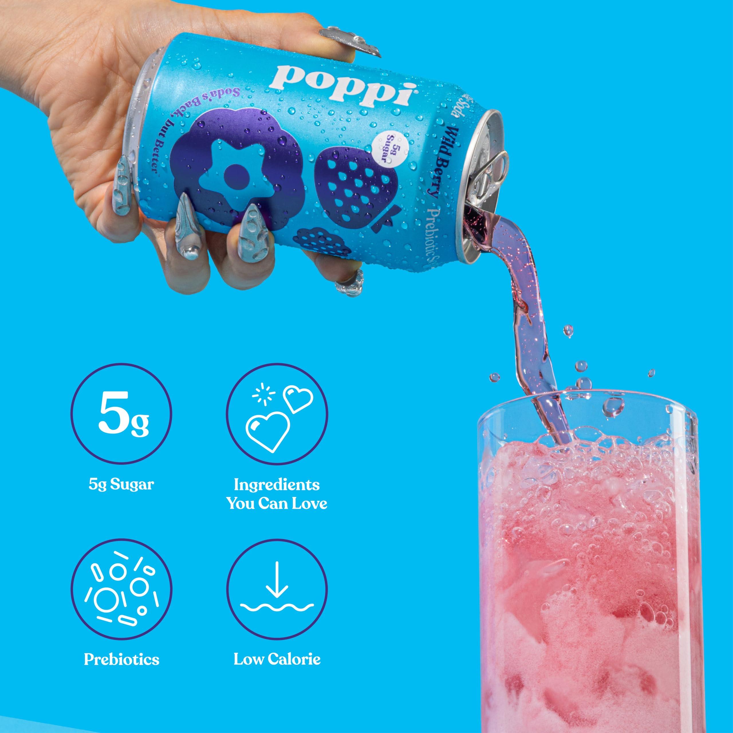 Poppi Sparkling Prebiotic Soda Beverage with Apple Cider Vinegar, Seltzer Water and Fruit Juice, Wild Berry Flavor, 12 oz, Pack of 12, Packaging May Vary - Image 4