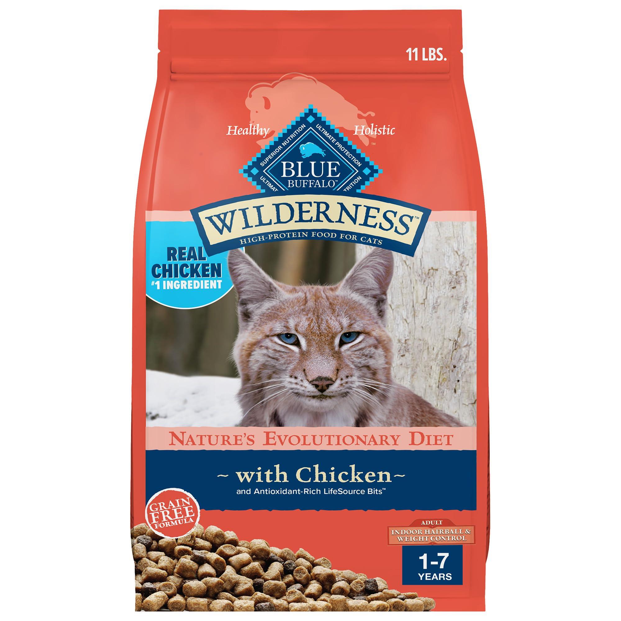 Blue Buffalo Wilderness Adult Indoor Dry Cat Food, Indoor Hairball Control and Weight Control Formula, High-Protein and Grain-Free Diet, Made with Natural Ingredients, Chicken, 11-lb. Bag