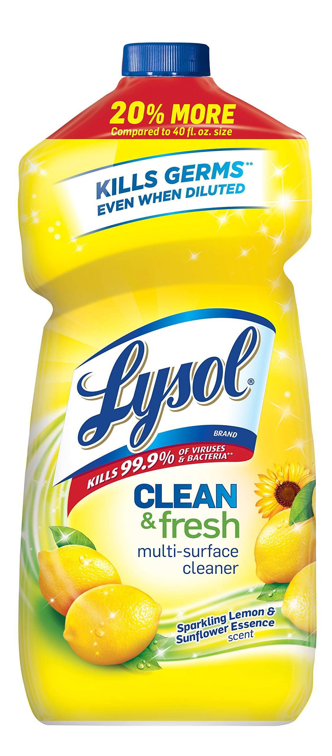 Lysol Multi-Surface Cleaner, Sanitizing and Disinfecting Pour, to Clean and Deodorize, Sparkling Lemon & Sunflower Essence, 48oz
