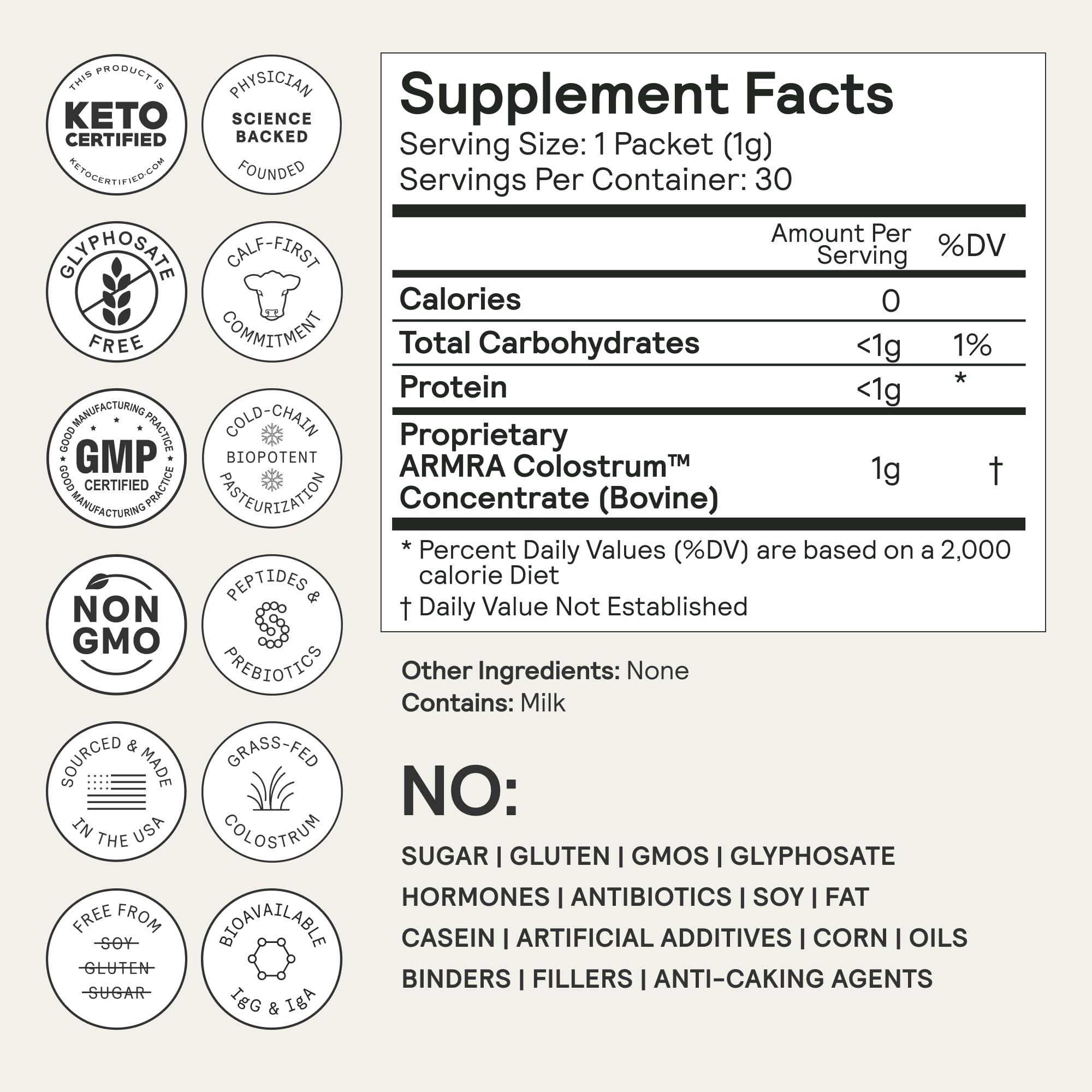ARMRA Colostrum™ Powder | Unflavored | Gut Health & Bloating | Skin & Hair | Immunity | Keto, Gluten & Fat-Free | 30 Servings - Image 7