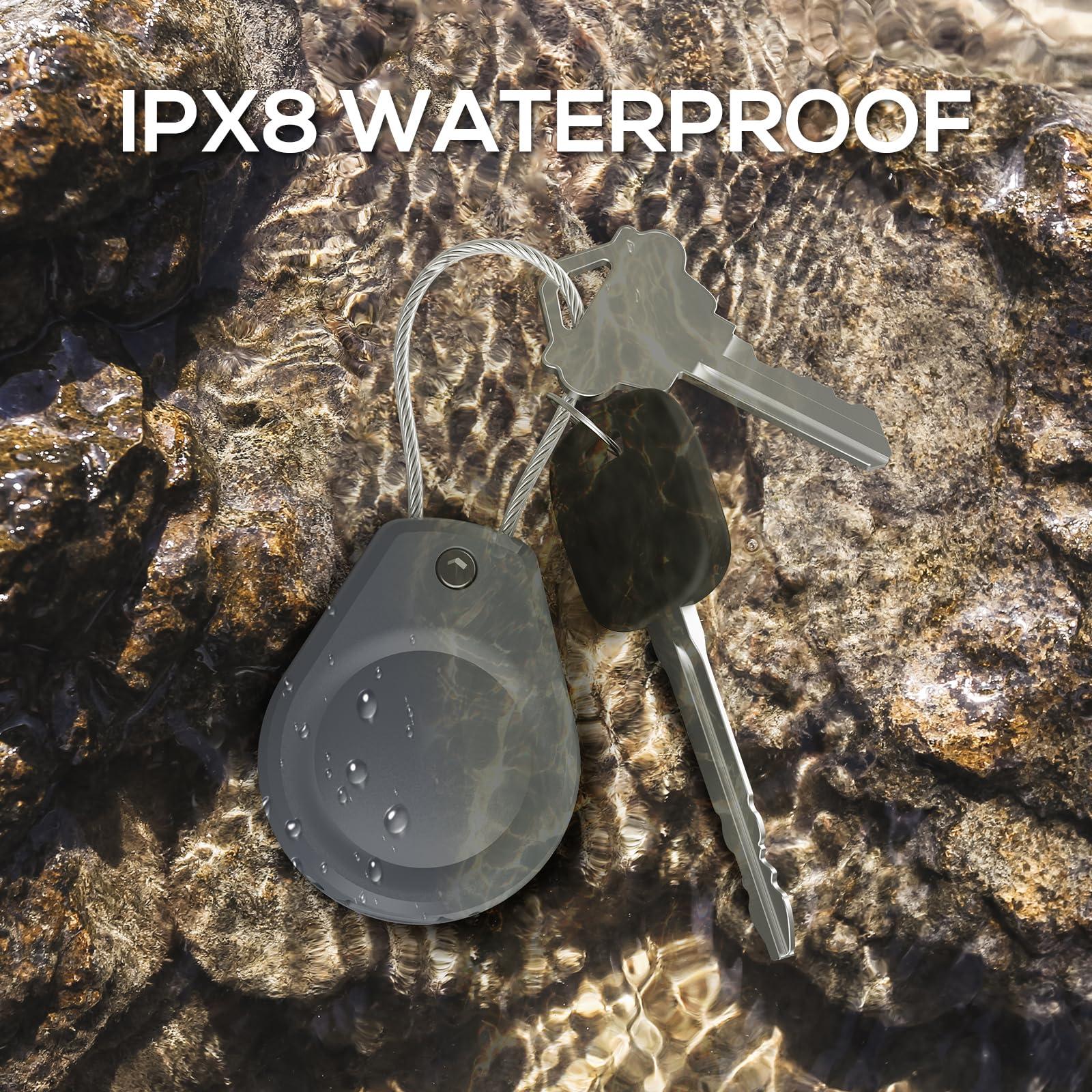 Waterproof AirTag Keychain Holder - (4 Pack) Air tag Lock Case with Wire Cable Compatible with Apple AirTags, Ultra Durable Anti-Lost Protective Case with Keyring for Luggage, Backpack, Black/Grey - Image 2