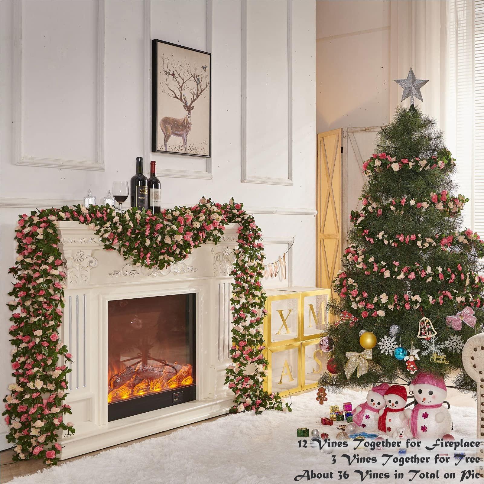 PONKING 8 Pcs 66FT Flower Garland, Artificial Rose Vine Flowers with Green Leaves Hanging for Room, Anniversary Wedding Birthday Christmas Wall Arch Decor, Spring Pink Flower - Image 4