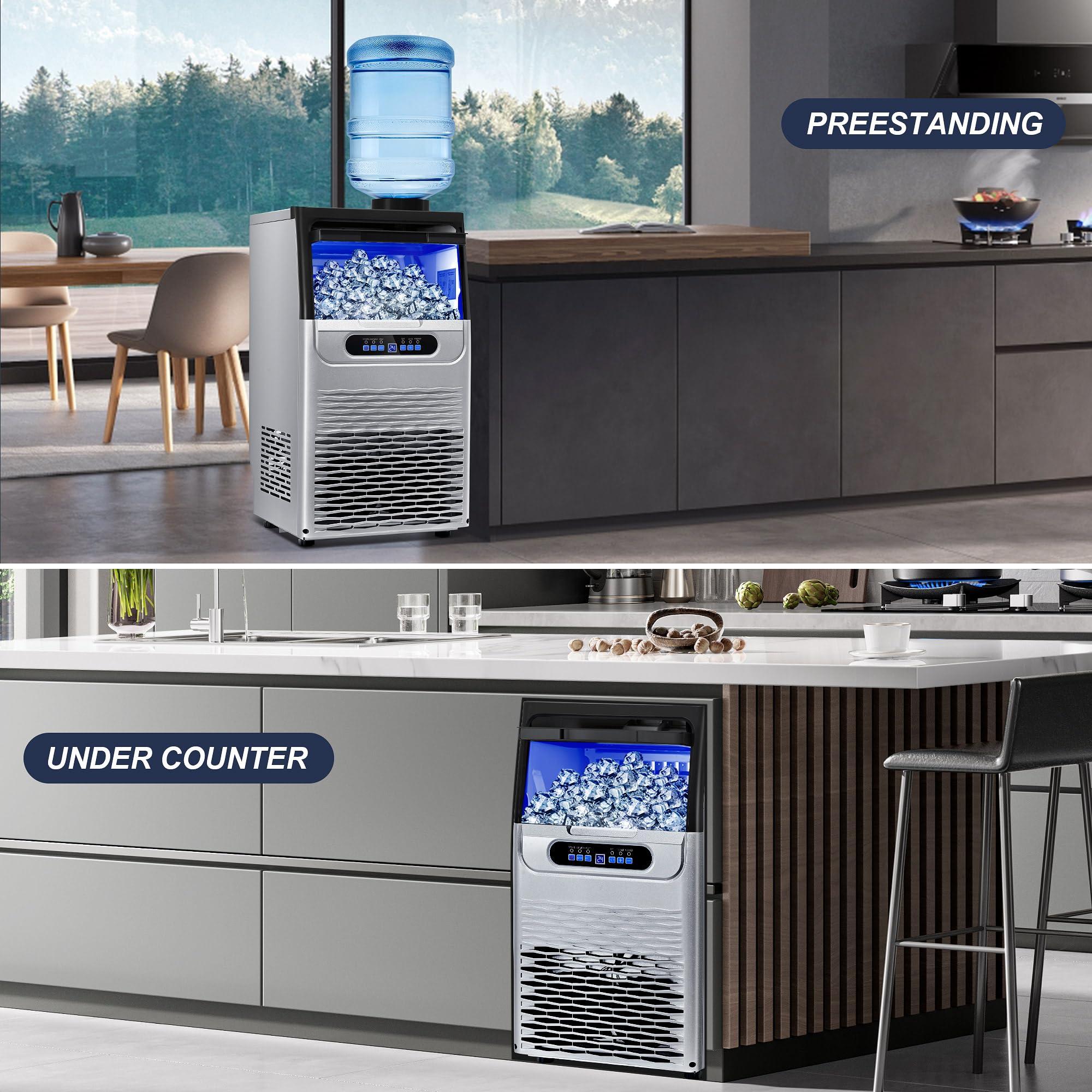 100LBS/24H Commercial Ice Maker Machine, Dual Water Inlet Under Counter or Freestanding Ice Machine, 36 Cubes/Cycle with 22LBS Storage for Home, Bar, Restaurant, Coffee Shop - Image 8