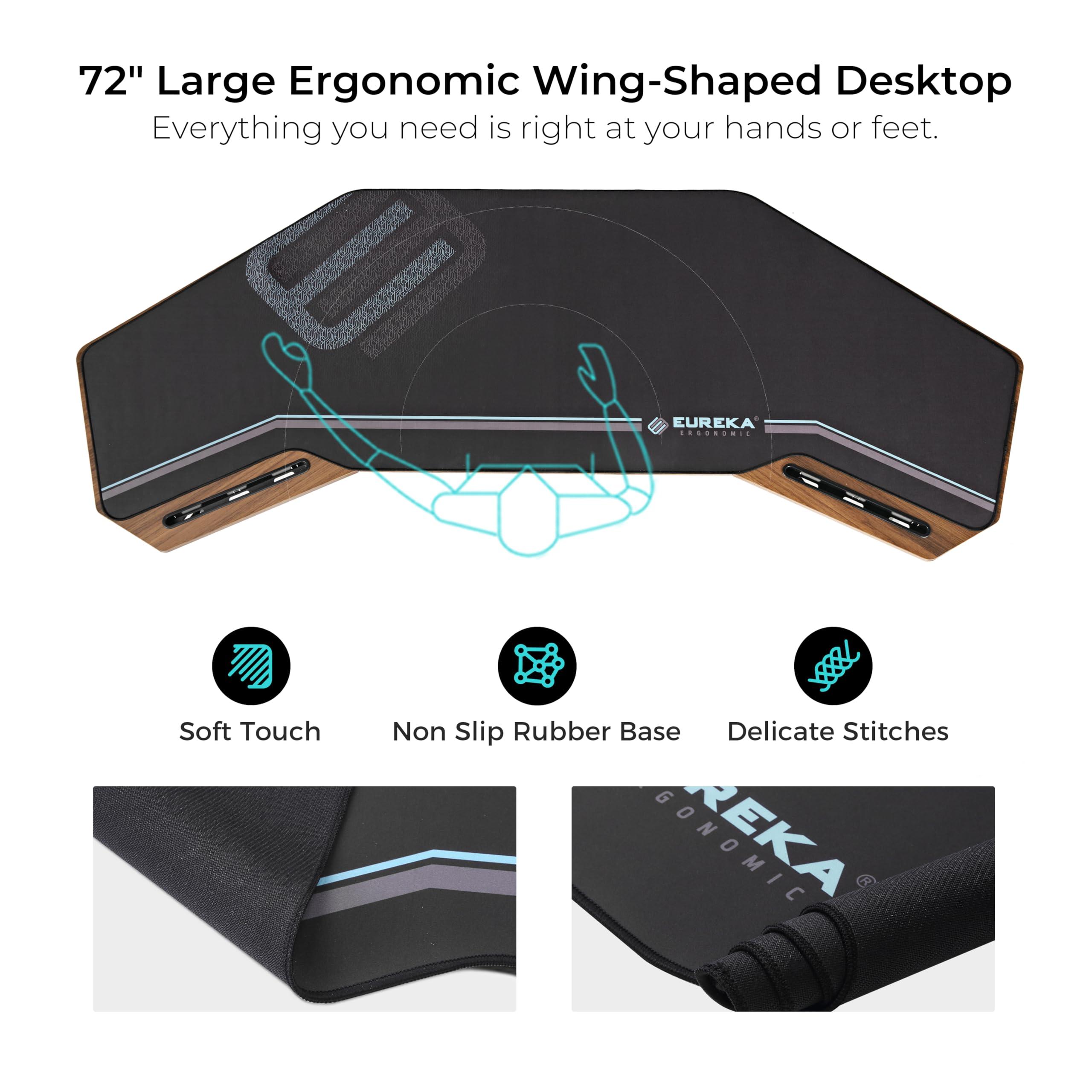EUREKA ERGONOMIC 72" Gaming Desk W Keyboard Tray, Wing-Shaped Music Studio Desk, Large Computer Table W LED Convertible Monitor Stand Dual Headphone Hanger for Recording Live Streamer, Walnut Wood - Image 6