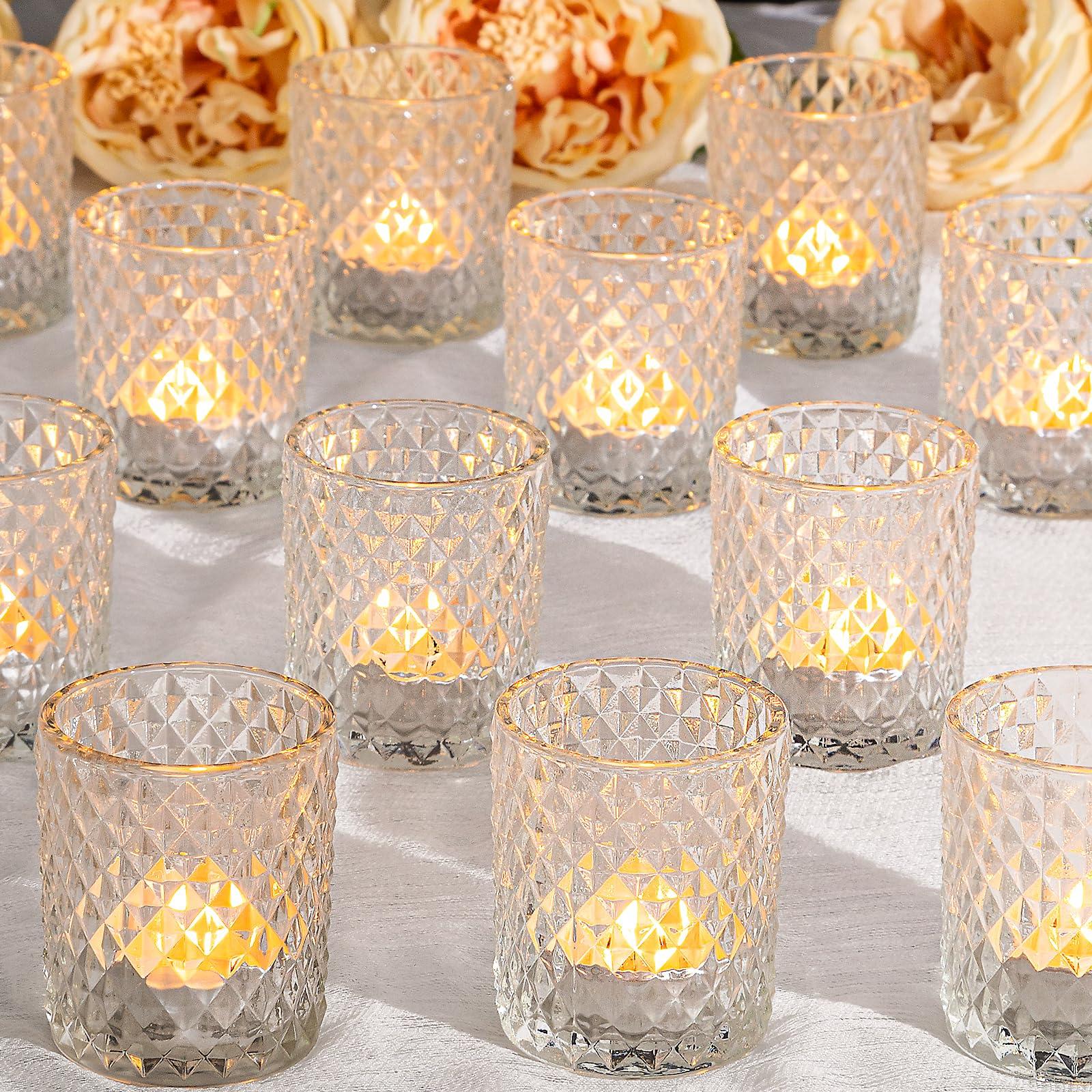 CONNOO 26 Pcs Votive Candle Holders, Clear Glass Holders Bulk for Table Centerpiece, Tea Lights Candle Holders for Wedding Shower, Party, Holiday and Home Decor