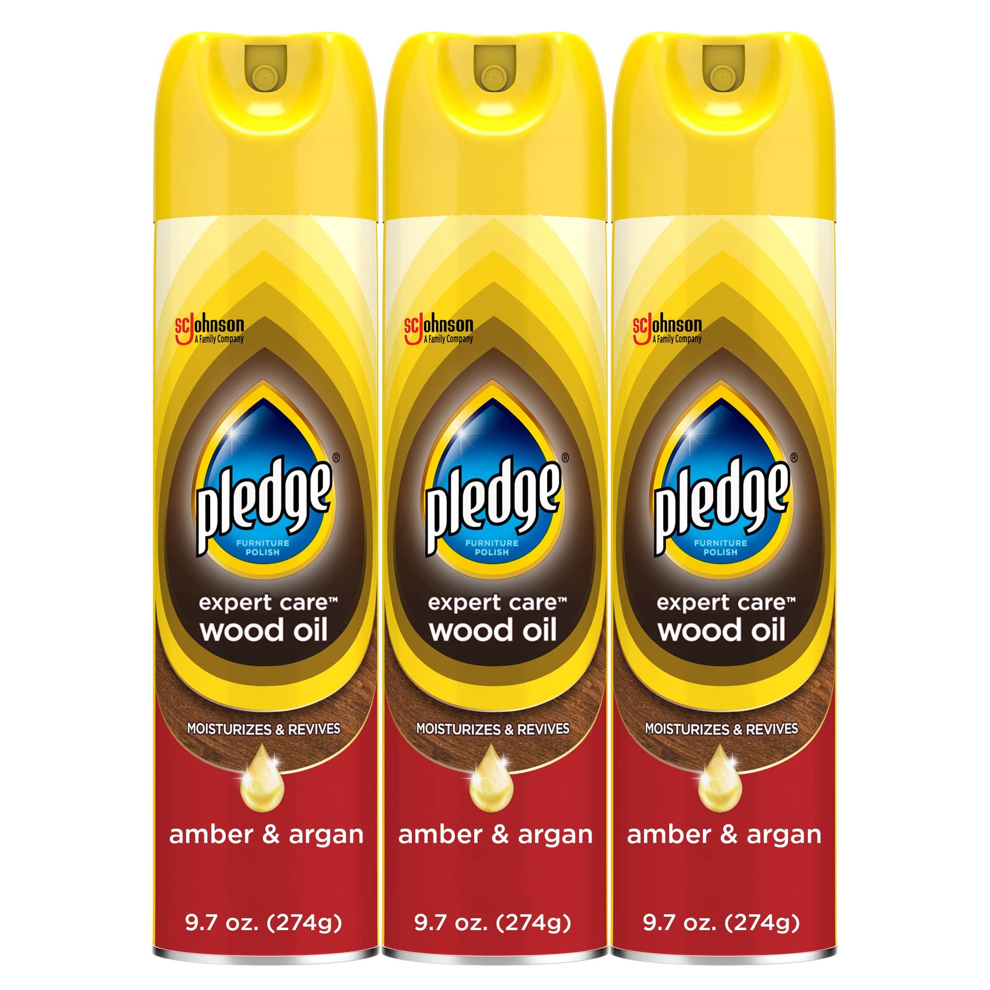 Pledge Moisturizing Wood Oil, Furniture Reviving Spray, Amber & Argan Scent, 9.7oz (Pack of 3) - Image 1