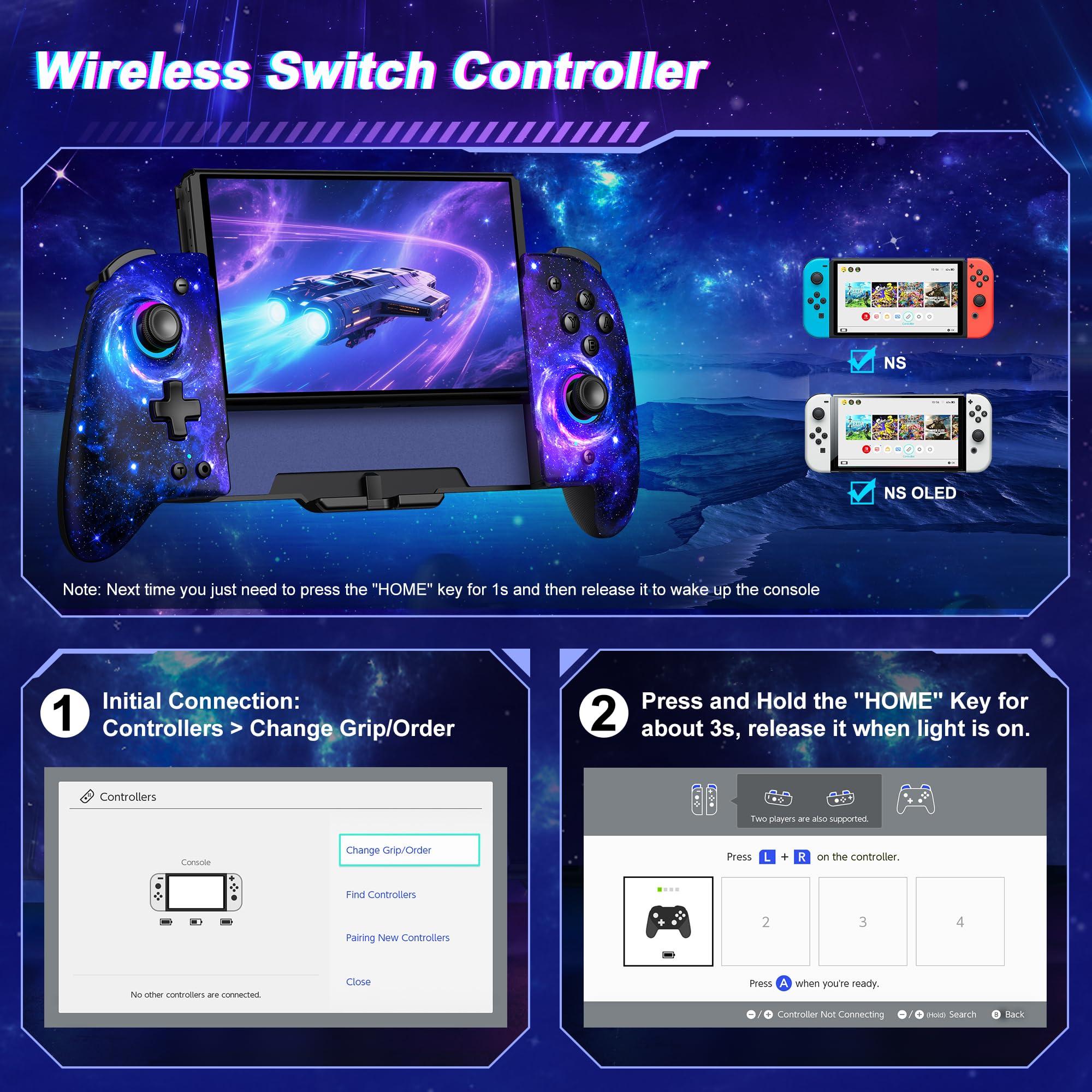 Gammeefy Switch Controllers, Hall Effect Joystick Switch Joypad forSwitch/OLED, Full-Size Grip Wireless Switch Pro Controller with 9 Color Lights. Ideal for Those Who Prefer Handheld Mode Wii Skins - Image 5