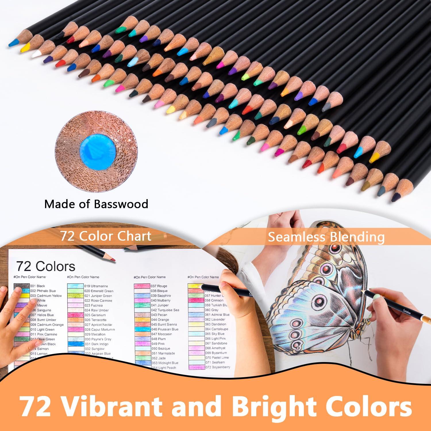 Drawdart Colored Pencils for Adult Coloring, 72-Color Professional Soft Core Drawing Sketching Shading Pencils Set with Zipper Case, Coloring Pencils for Adults, Artists, Professionals and Colorists - Image 4