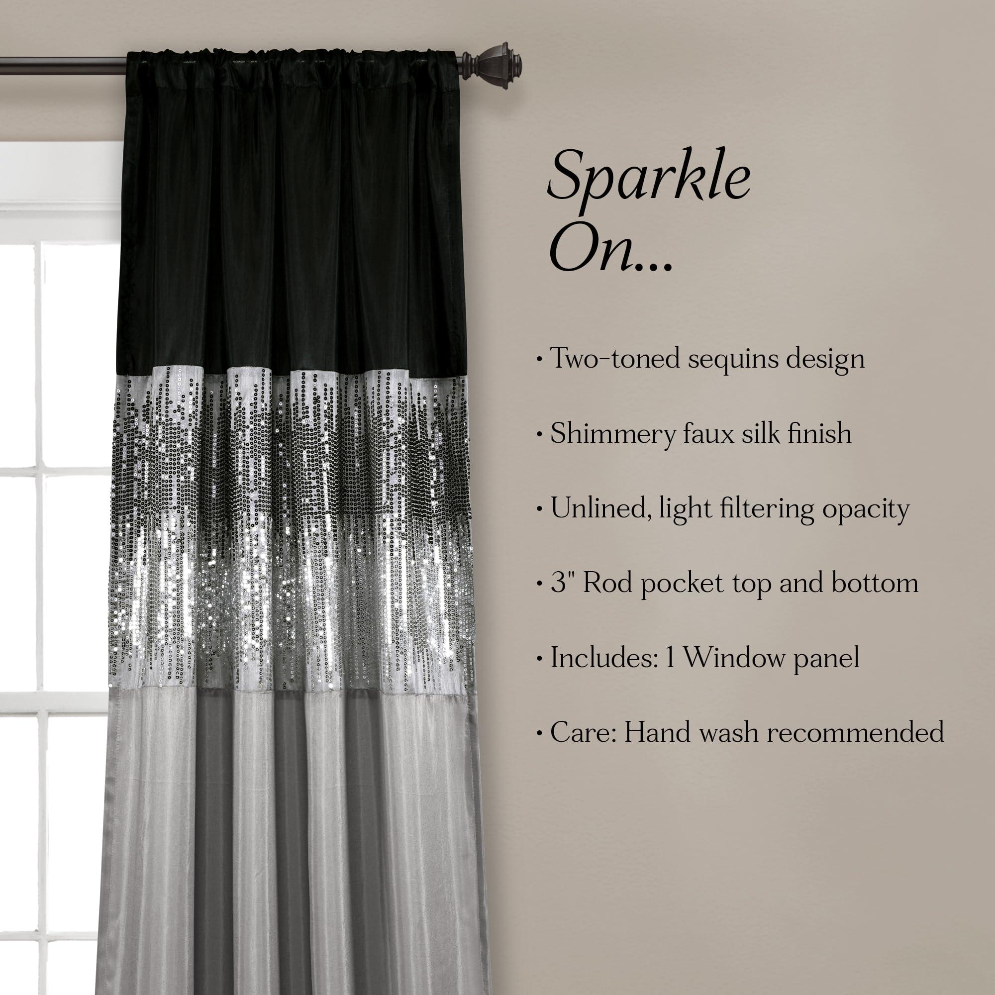 Lush Decor Night Sky Window Curtain Panel, Single, 42" W x 84" L, Silver & Black - Sequin Curtains - Sparkle & Color Block Design - Modern Glam Decor - Long Curtains For Bedroom & Living Room - Image 5